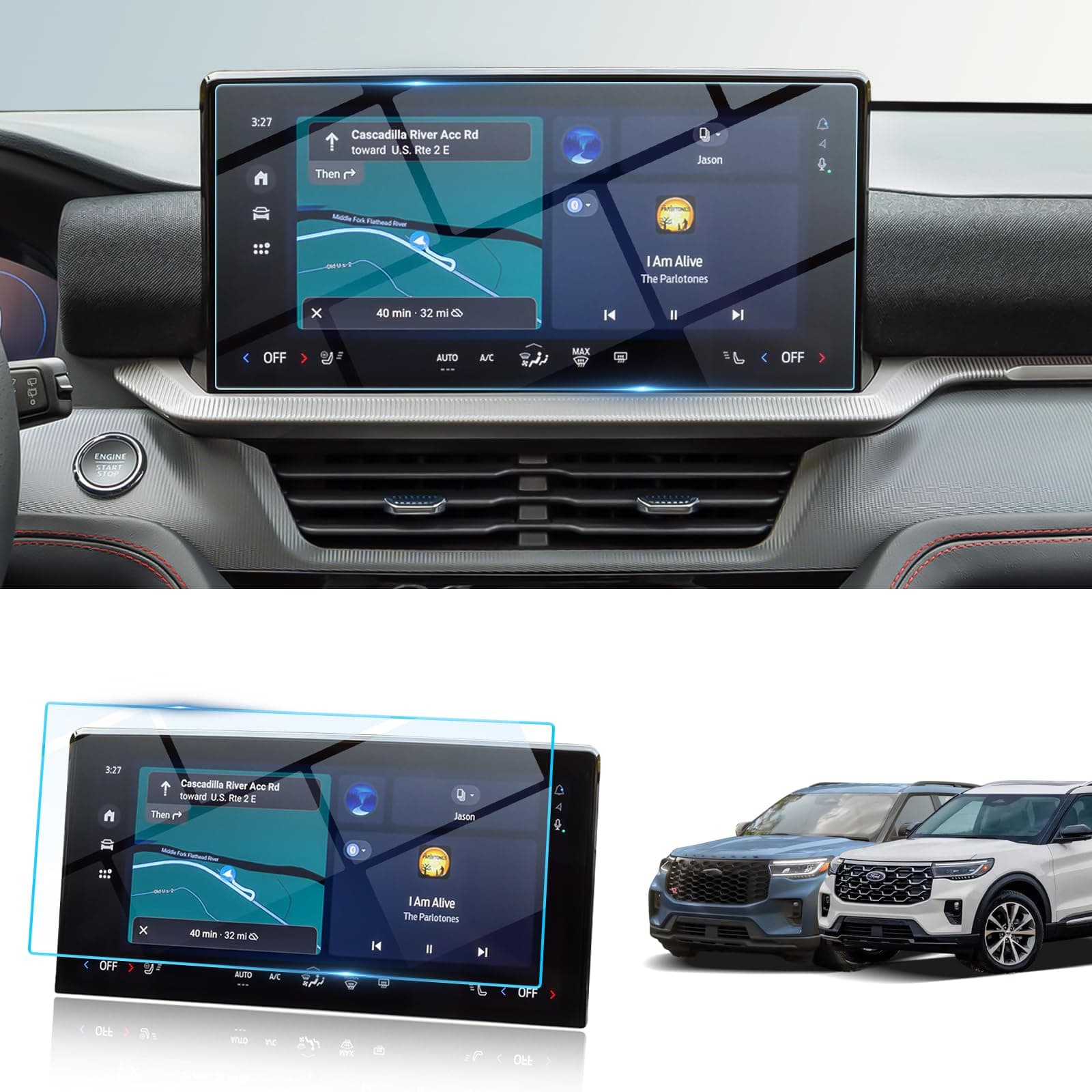 BIBIBO for 2025 2026 Ford Explorer Screen Protector for 2025 2026 Ford Explorer (Active/T-Line/ST/latinum) 2026 Explore Tremor 13.2 inch Display Tempered Glass Anti Glare& Scratch Ultra-Clear Ford Explorer Accessories 2025-2026