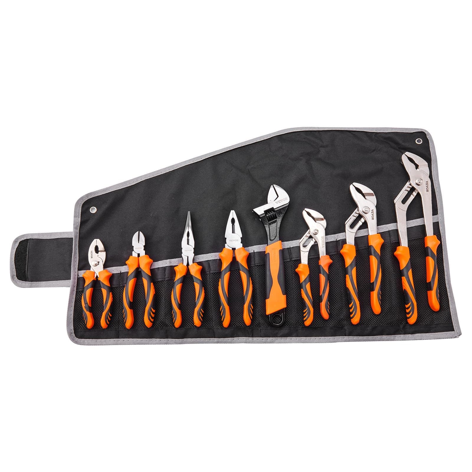 VEVOR Pliers Set, 8-Piece, High Carbon Steel, 12"/10"/8" Groove Joint Pliers, 8" Linesman's Pliers, 6" Slip Joint Pliers, 8" Long Nose Pliers, 6" Diagonal Cutter, 10" Adjustable Wrench, and Tool Bag