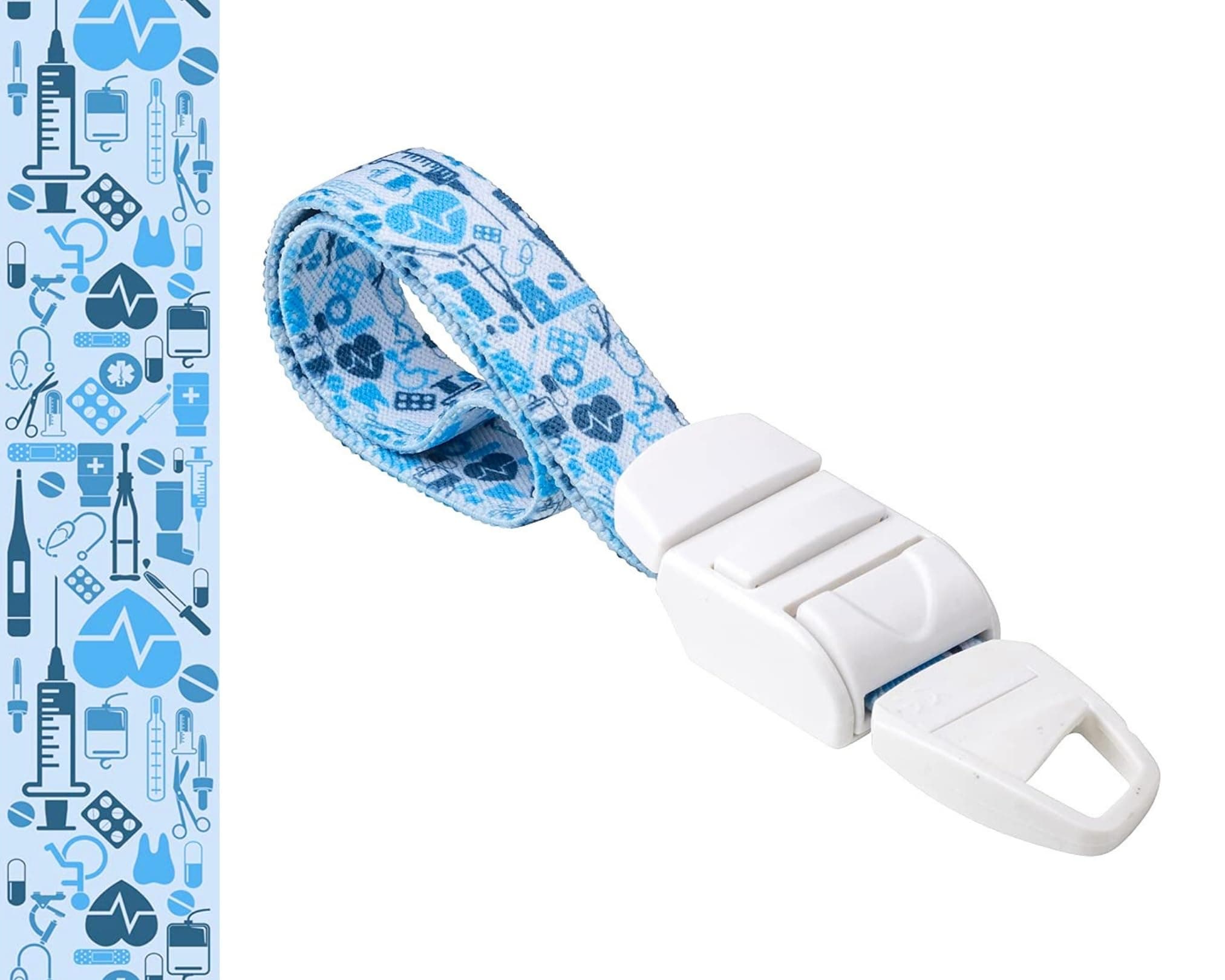 Medical Tourniquet for Nursing with Design in WHITE AND BLUE MEDIC/DOCTOR/NURSE ABS Plastic Buckle Latex Free Elastic Band Ideal for Doctors, Nurses, Students and Paramedics