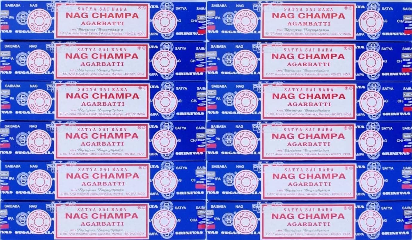Satya Satya Nag Champa Incense Sticks, Wood, Floral, 15g x 12 packs = 144 sticks, Blue