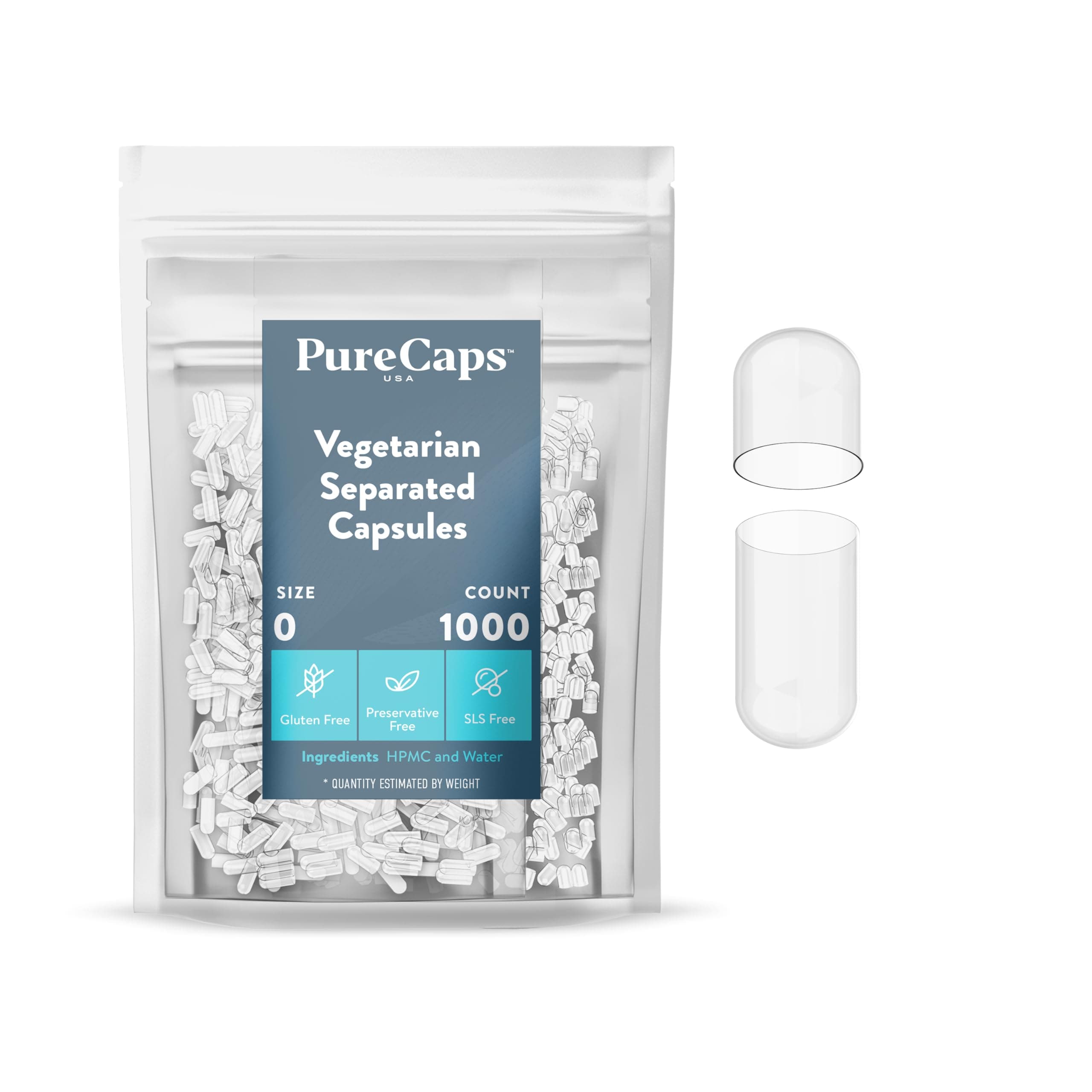 PurecapsUSA - 1,000 Size 0 Fillable Clear Empty Vegetarian Pullulan Capsules