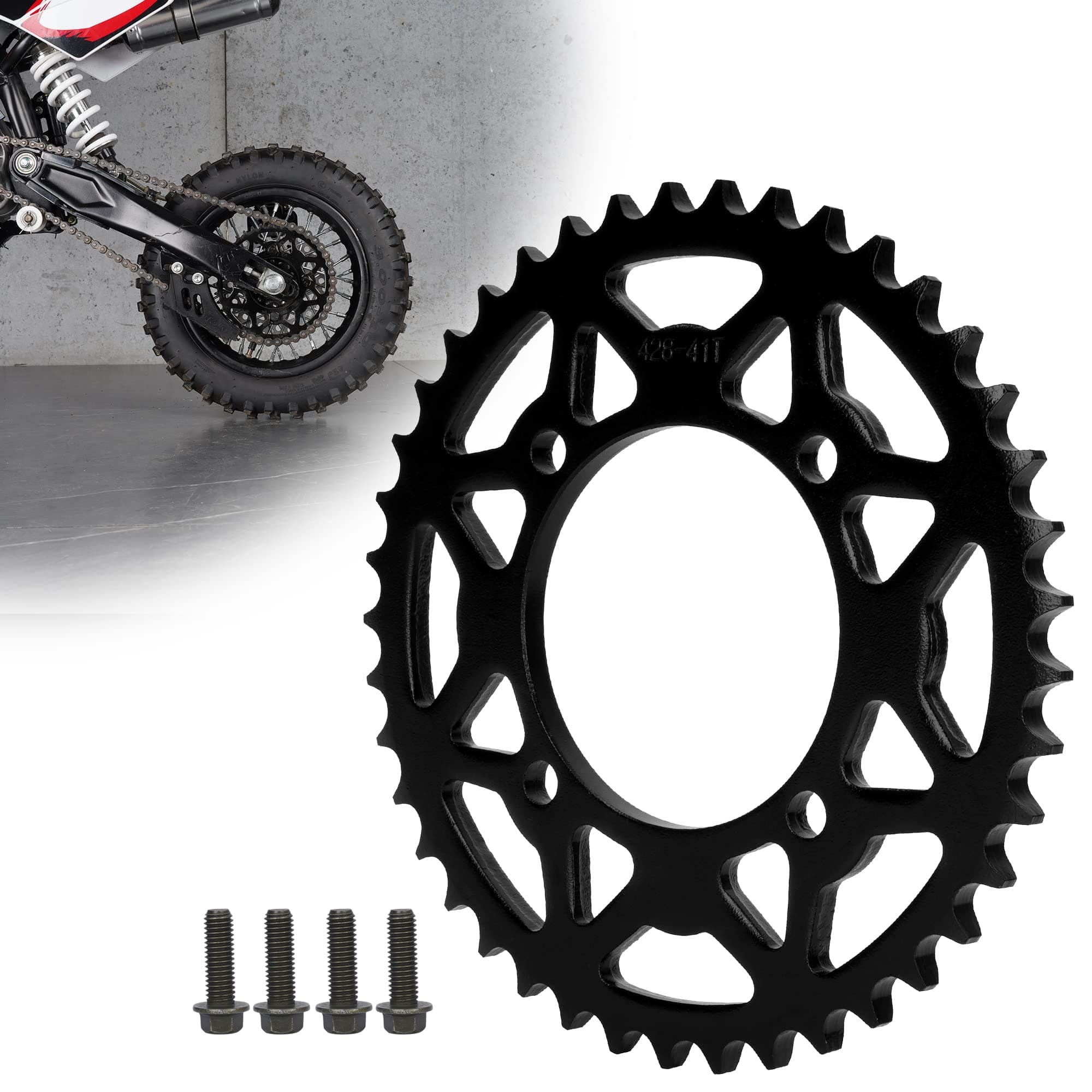 RUTU 428 76mm 41 Tooth Rear Sprocket for Chinese 50cc 70cc 90cc 110cc 125cc 140cc 150cc 160cc 170cc 190cc Pit Dirt Trail Quad Motor Bike ATV