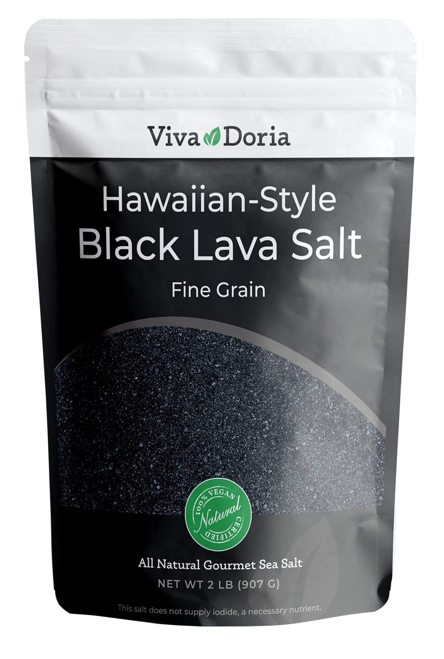 Hawaiian Black Lava Sea Salt - Fine Grain, 2 lb (907 Grams)