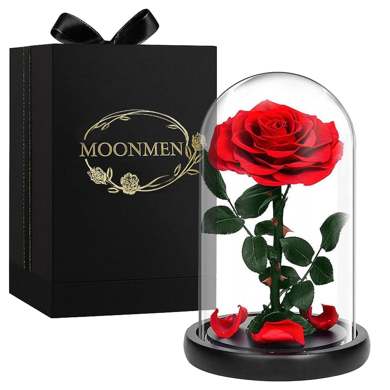 Large-size Forever Rose 23 * 14cm, Real Eternal Rose in Glass Dome Preserved Flower with Luxury Gift Box - Gift for Valentine's Day Mother's Day Wedding Anniversary Birthday (Red)
