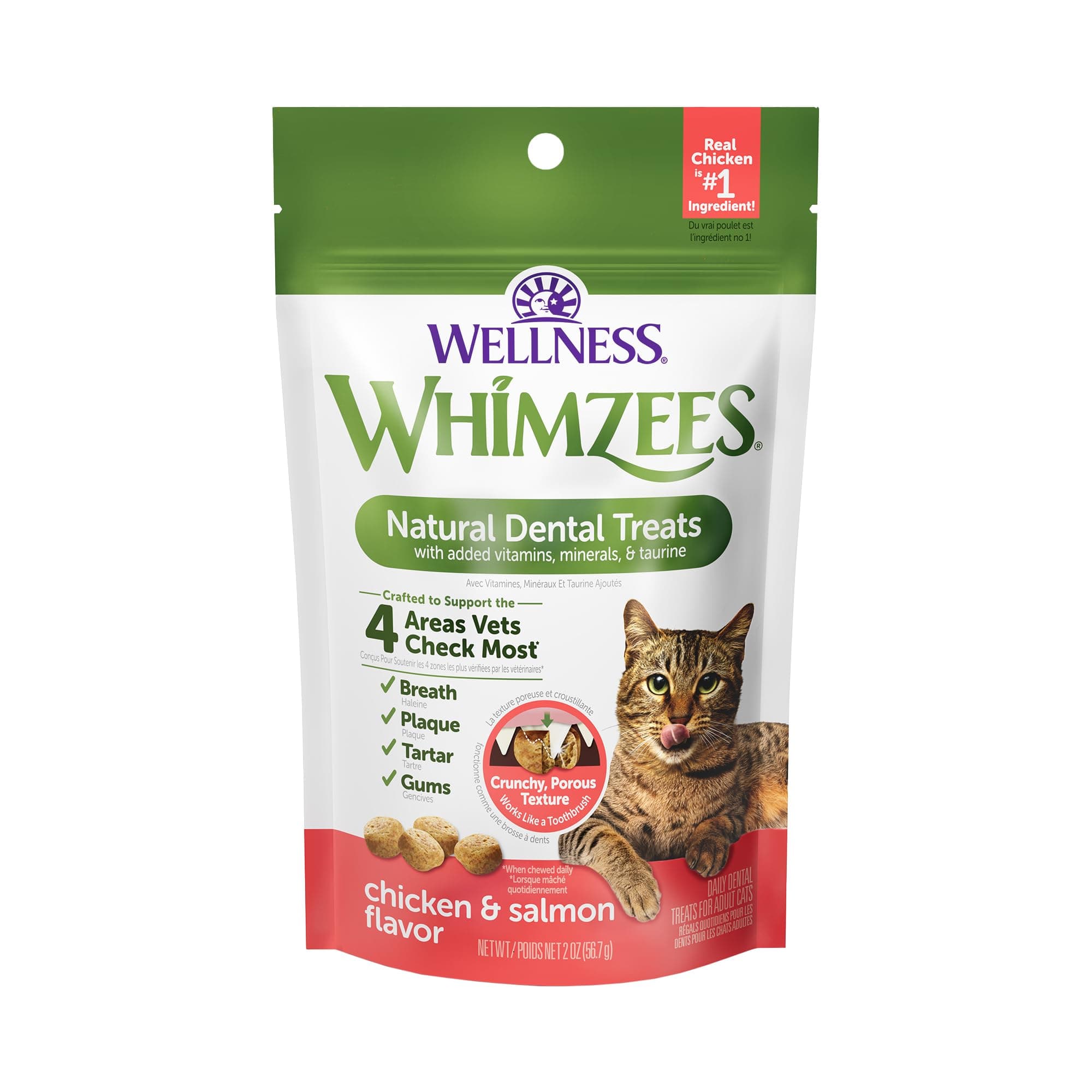 WHIMZEES Wellness Cat Dental Treats, Chicken and Salmon Flavor, (2 Ounce Bag)