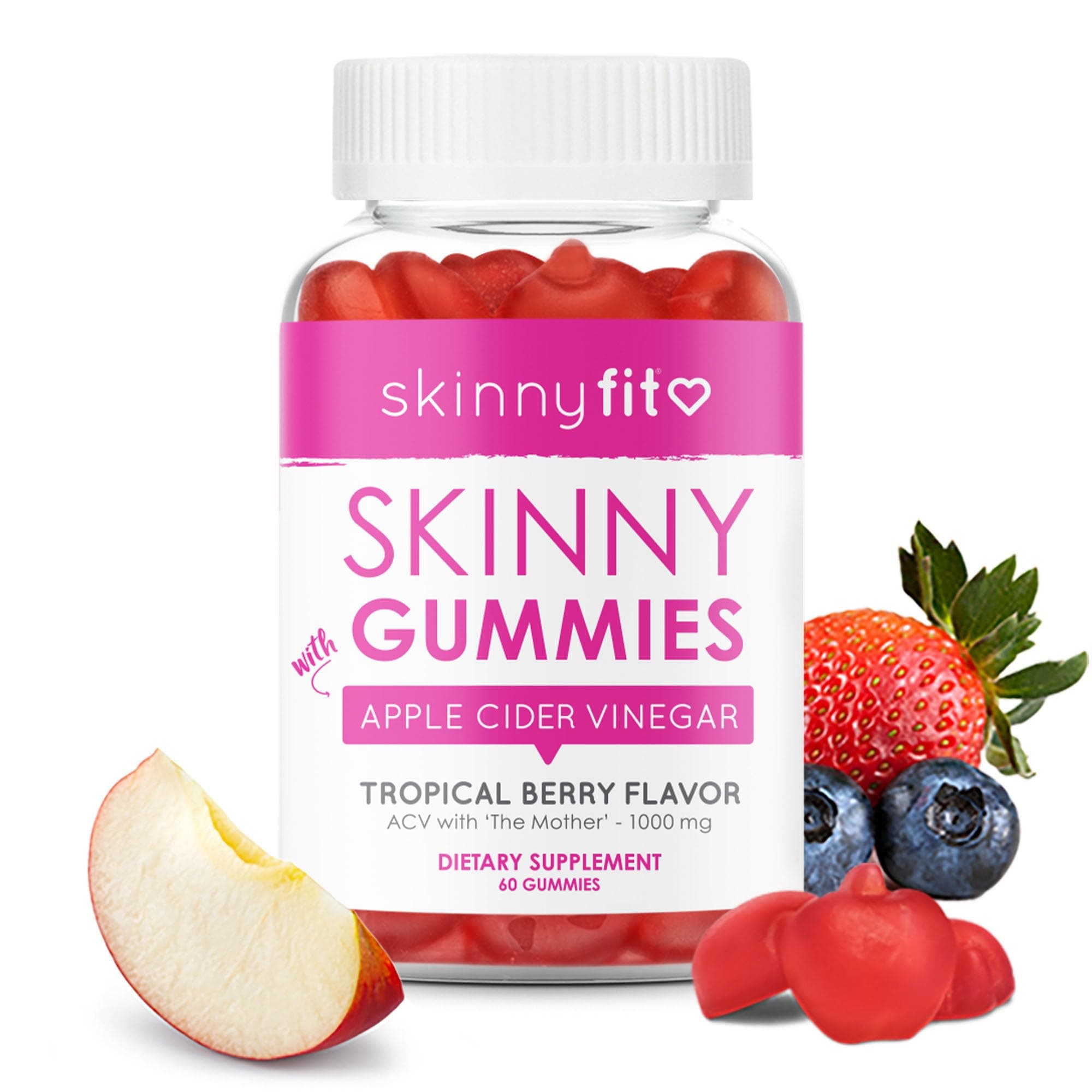 SkinnyFit Skinny Gummies Apple Cider Vinegar Gummies w/ The Mother, Healthy Weight, Immune Support, Vitamin B9, B12, Beetroot, Pomegranate, Vegan-Friendly, 60 Count