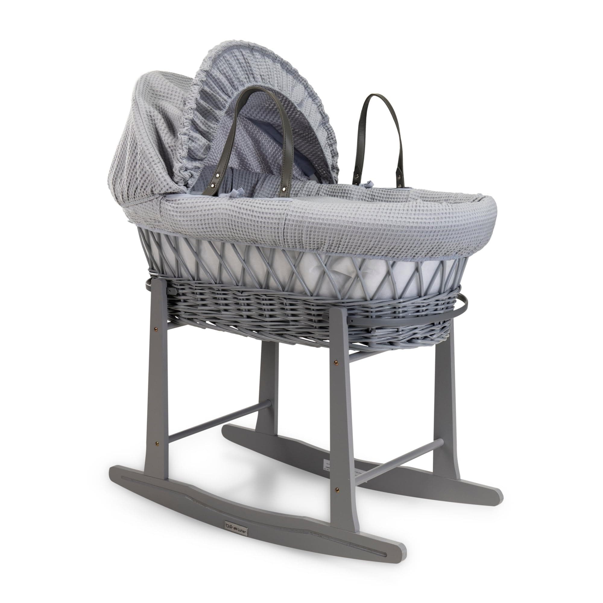 Clair de Lune Waffle Grey Wicker Moses Basket with Grey Standard Rocking Stand - 68 x 30 cm (Grey)