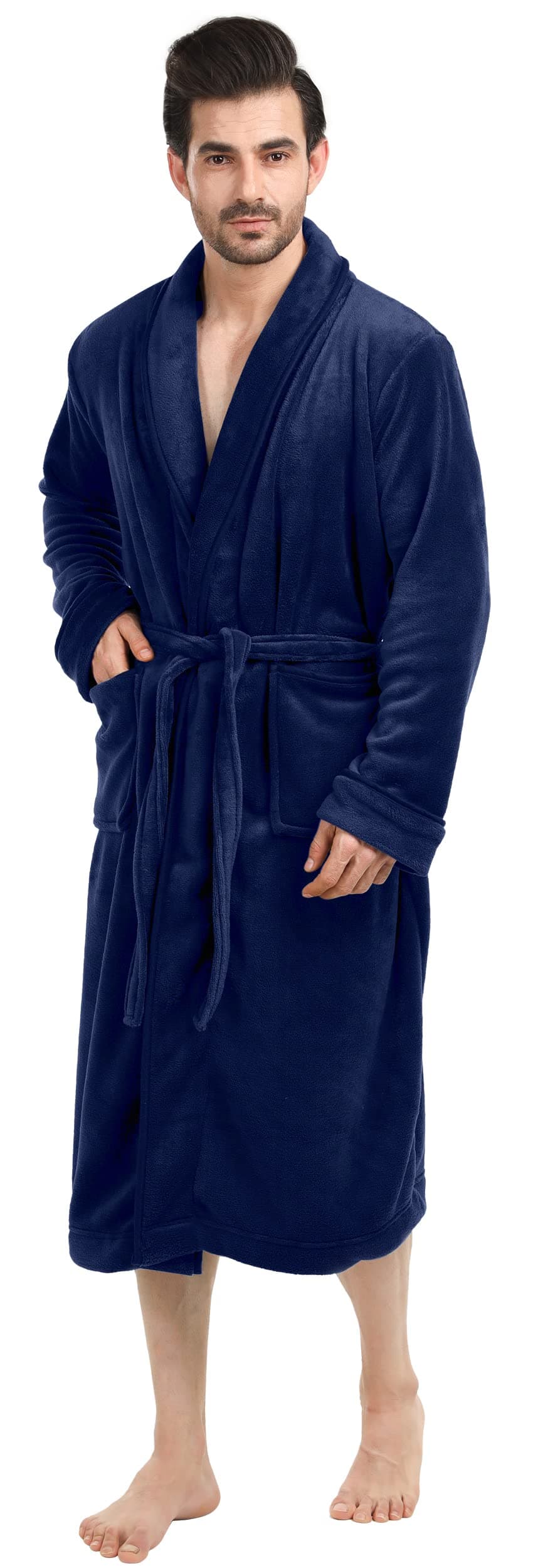 NY Threads Luxurious Mens Shawl Collar Fleece Bathrobe Spa Robe, Navy, XX-Large-3X-Large, dsf-kku-242