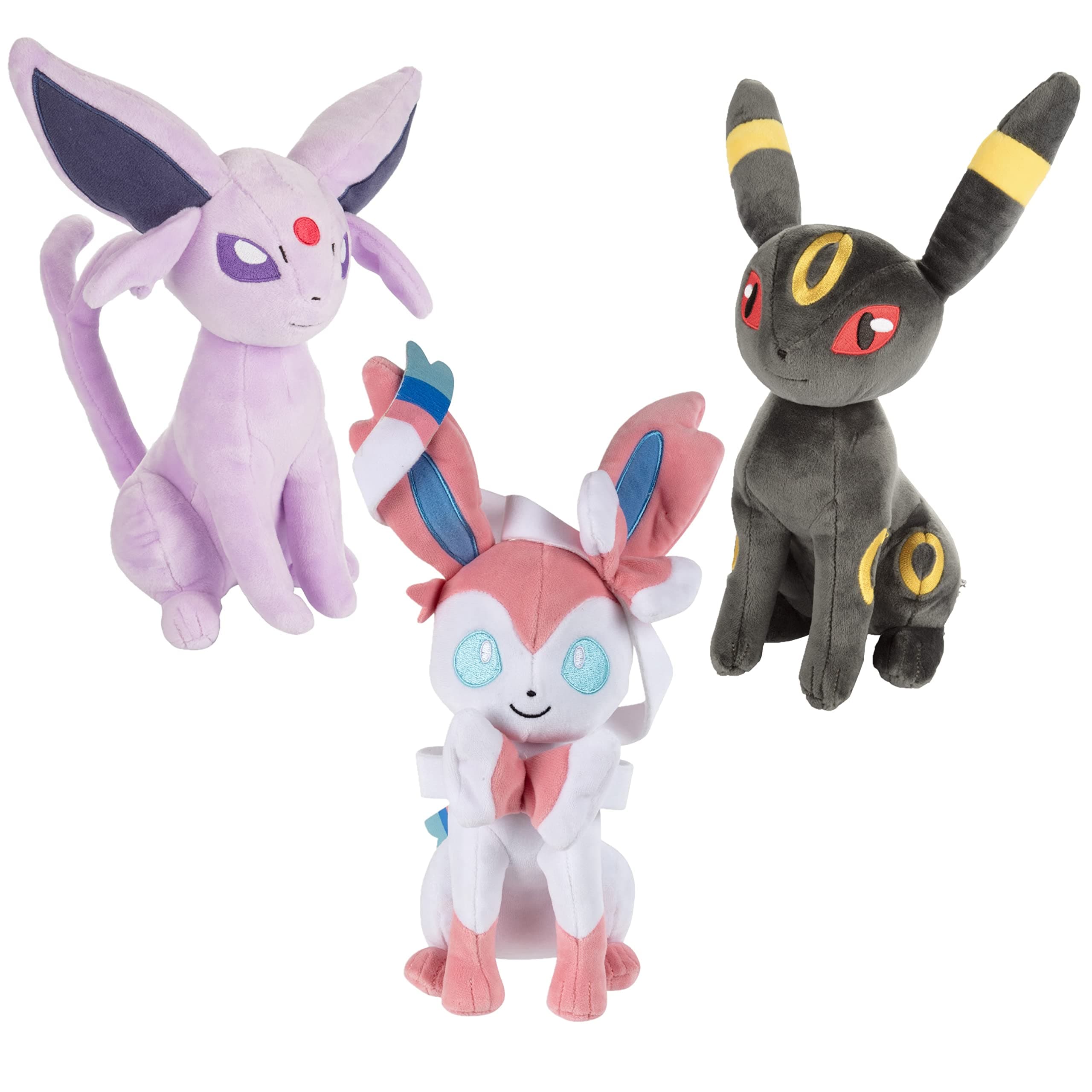 Pokemon 8" Sylveon, Espeon & Umbreon Plush 3-Pack - Eevee Evolution Set - Officially Licensed - Authentic Stuffed Animal Toy Figure - Gift for Kids, Boys, Girls - 2+