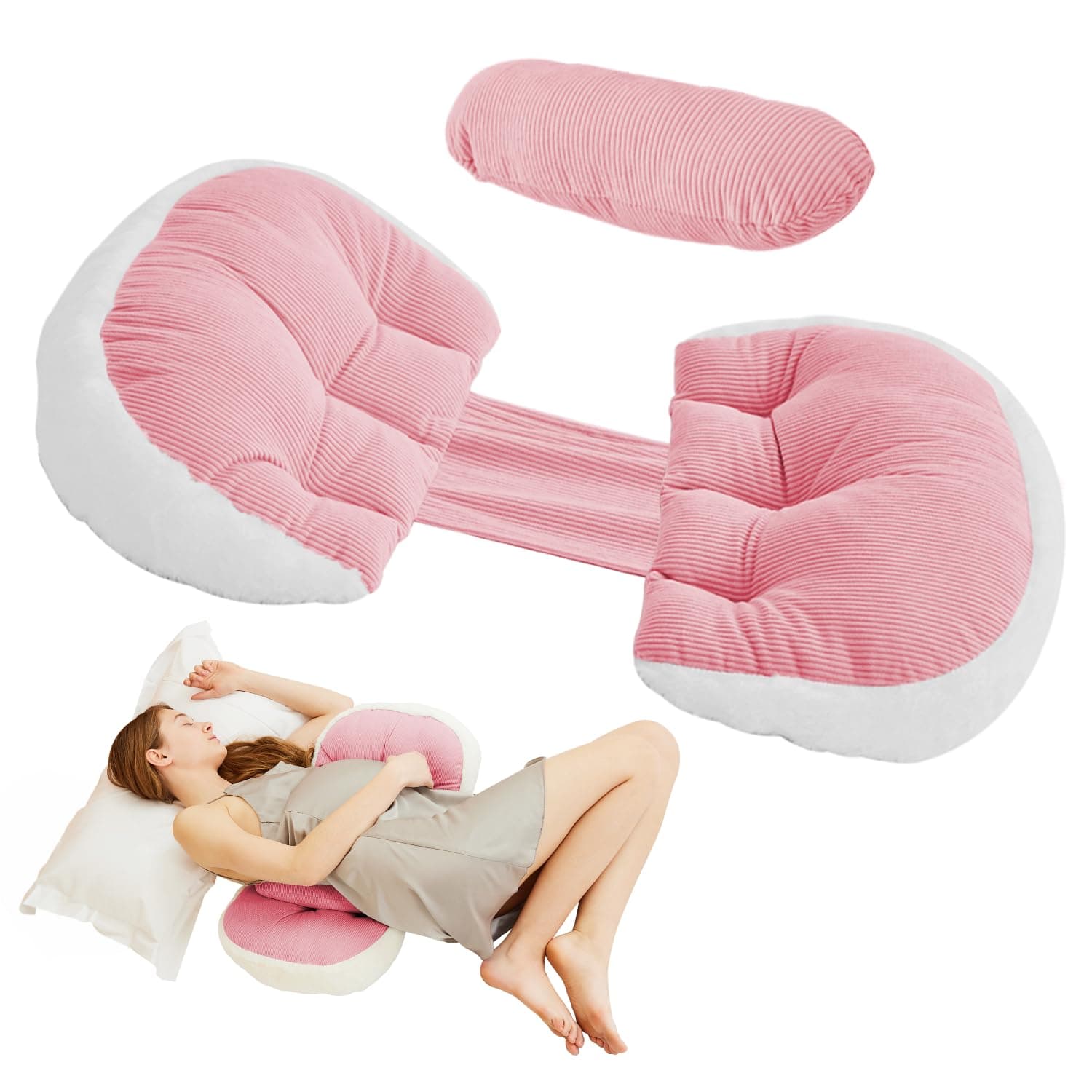 Pregnancy Pillow for Sleeping, Faux Fur Luxury Maternity Pillow, Support for Back, Legs, Belly, HIPS,Pink