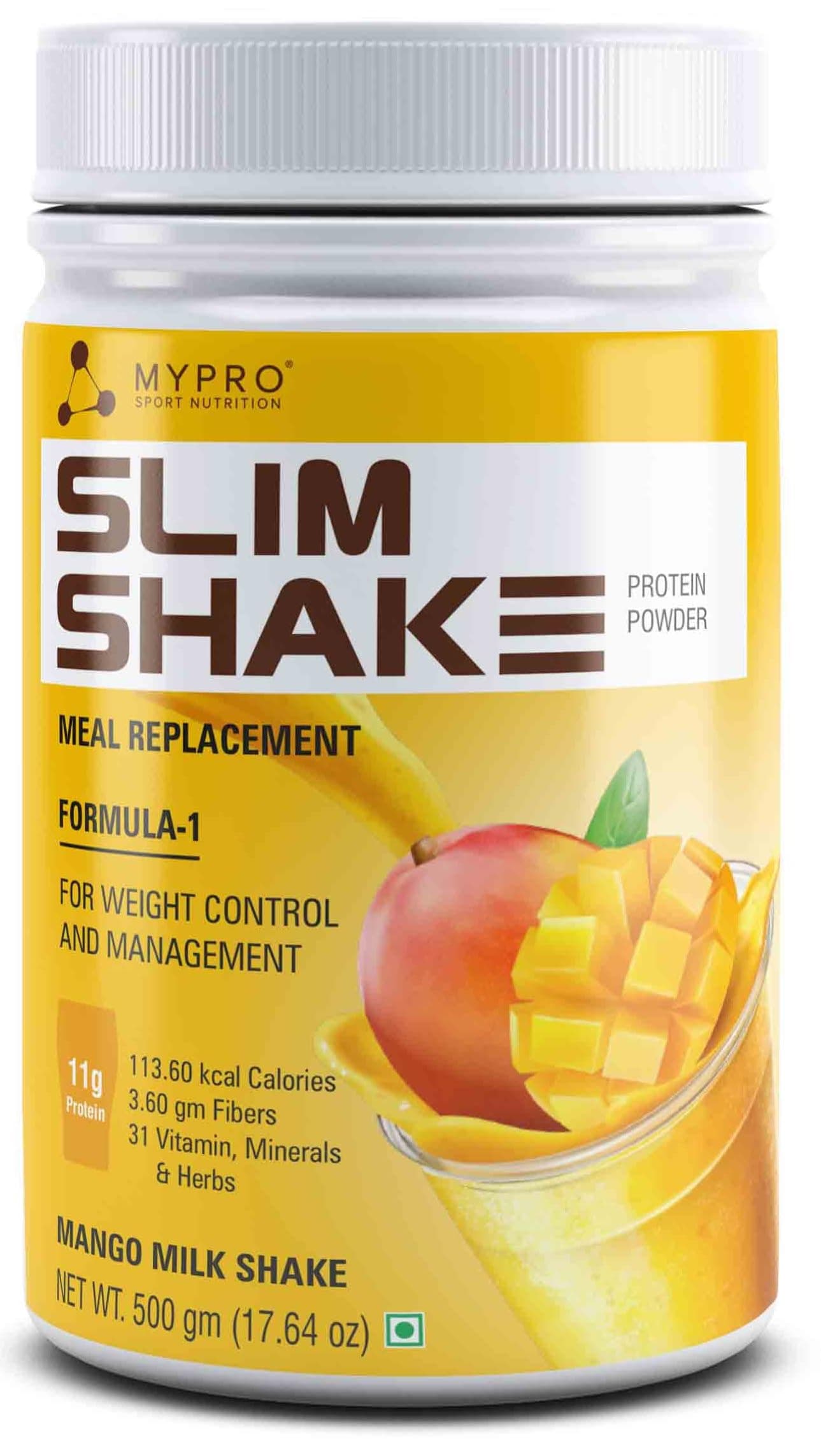 Mypro Sport Nutrition Slim Shake Protein Powder-Meal Replacement Shake For Weight Control & Management-Sugar-Free,For Men & Women-500 Gm- Mango Milk Shake