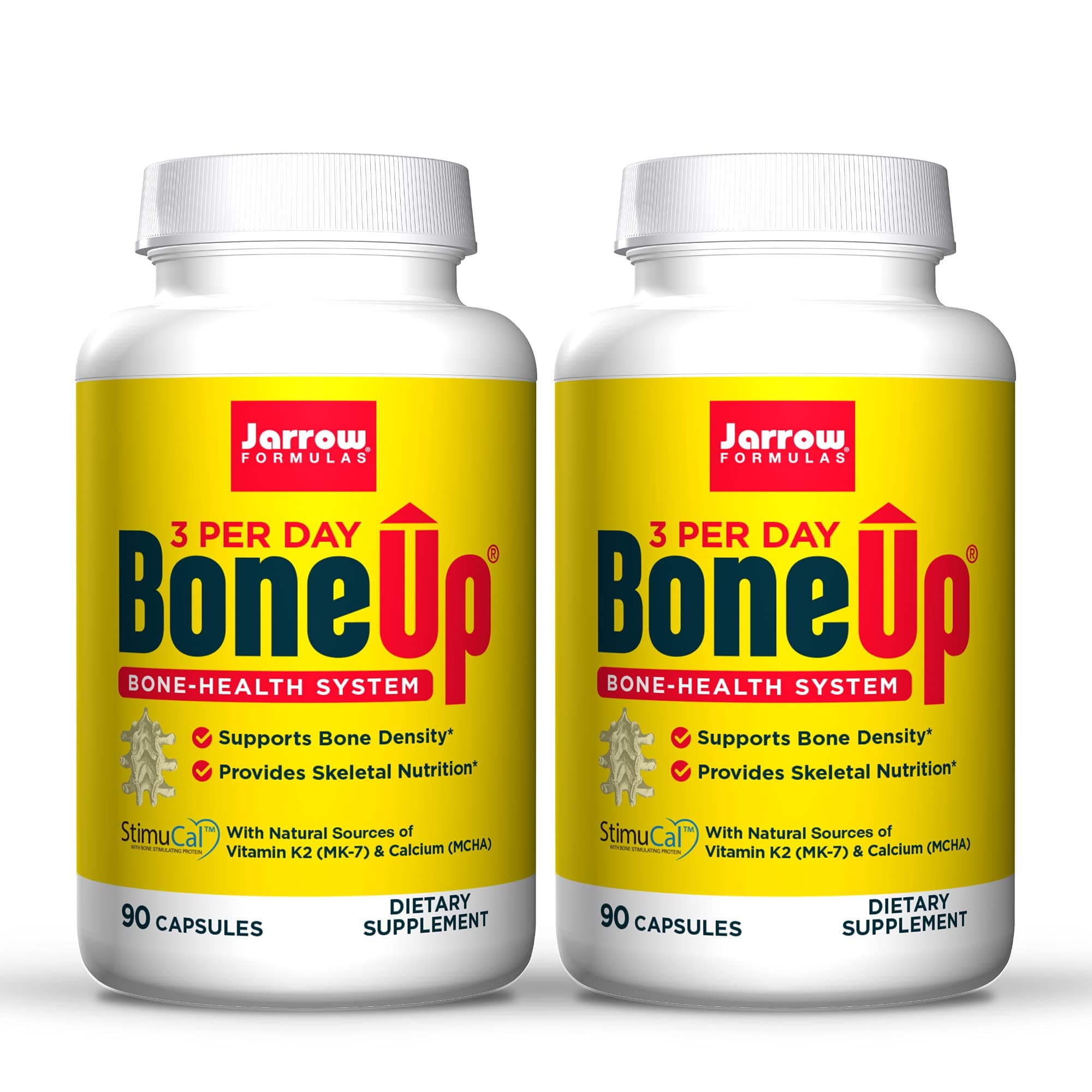 Jarrow Formulas BoneUp Three Per Day - 90 Capsules, Pack of 2 - Micronutrient Formula for Bone Health - Includes Natural Sources of Vitamin D3, Vitamin K2 (as MK-7) & Calcium - 60 Total Servings