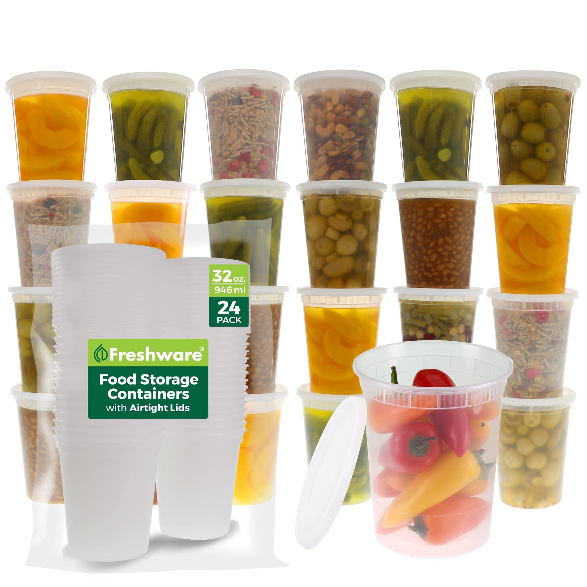 [24 Pack, 32 oz] Food Storage Containers with Airtight Lids