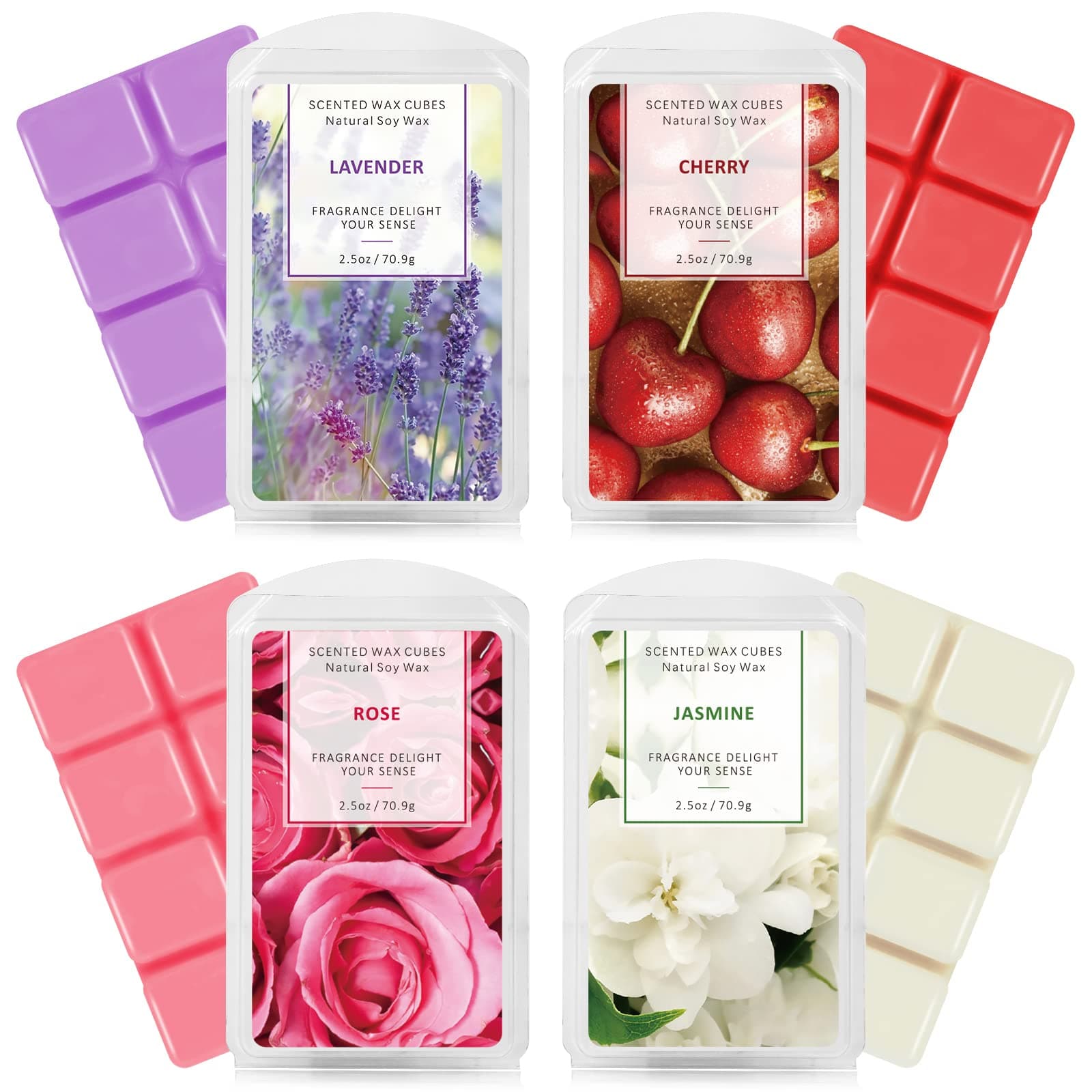 SCENTORINI Wax Melts - Melts Cubes for Wax Warmers, Christmas Decor, Rose, Lavender, Jasmine, Cherry, 4 x 2.5 oz