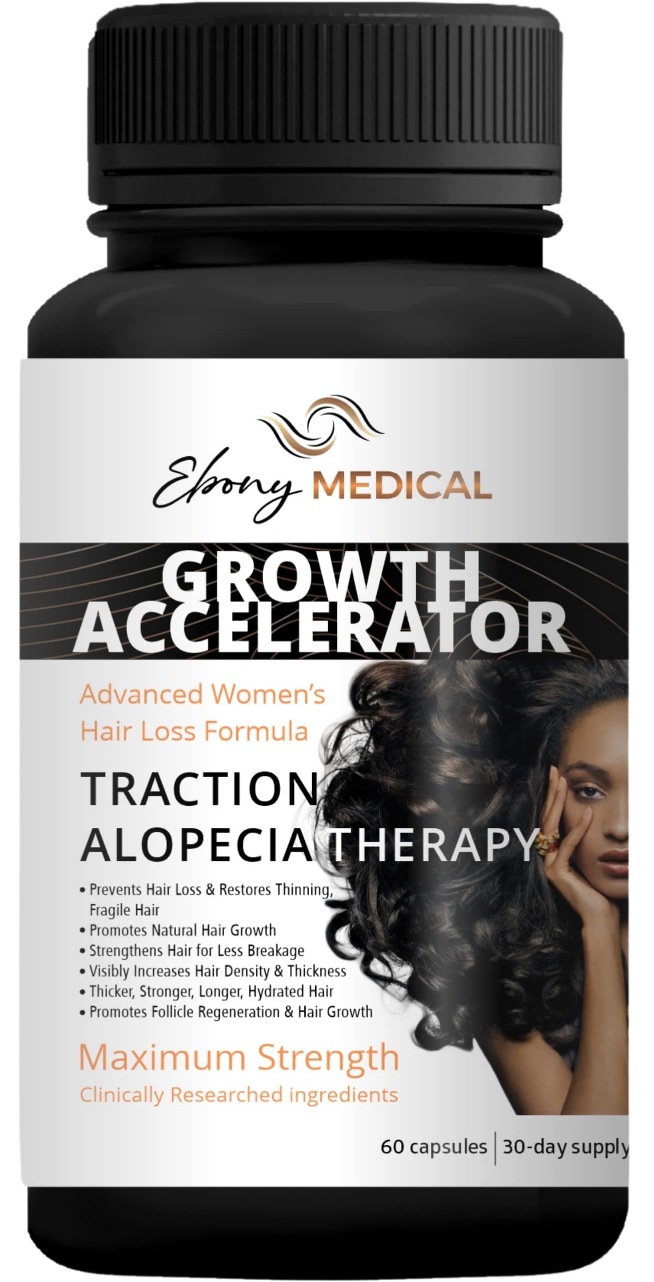 Ebony Medical Hair Support Supplement for Women of Color – Thinning Hair & Traction Alopecia Support – Keratin Boost, Follicle Nourishment, and Hair Strength Vitamins – 30-Day Supply