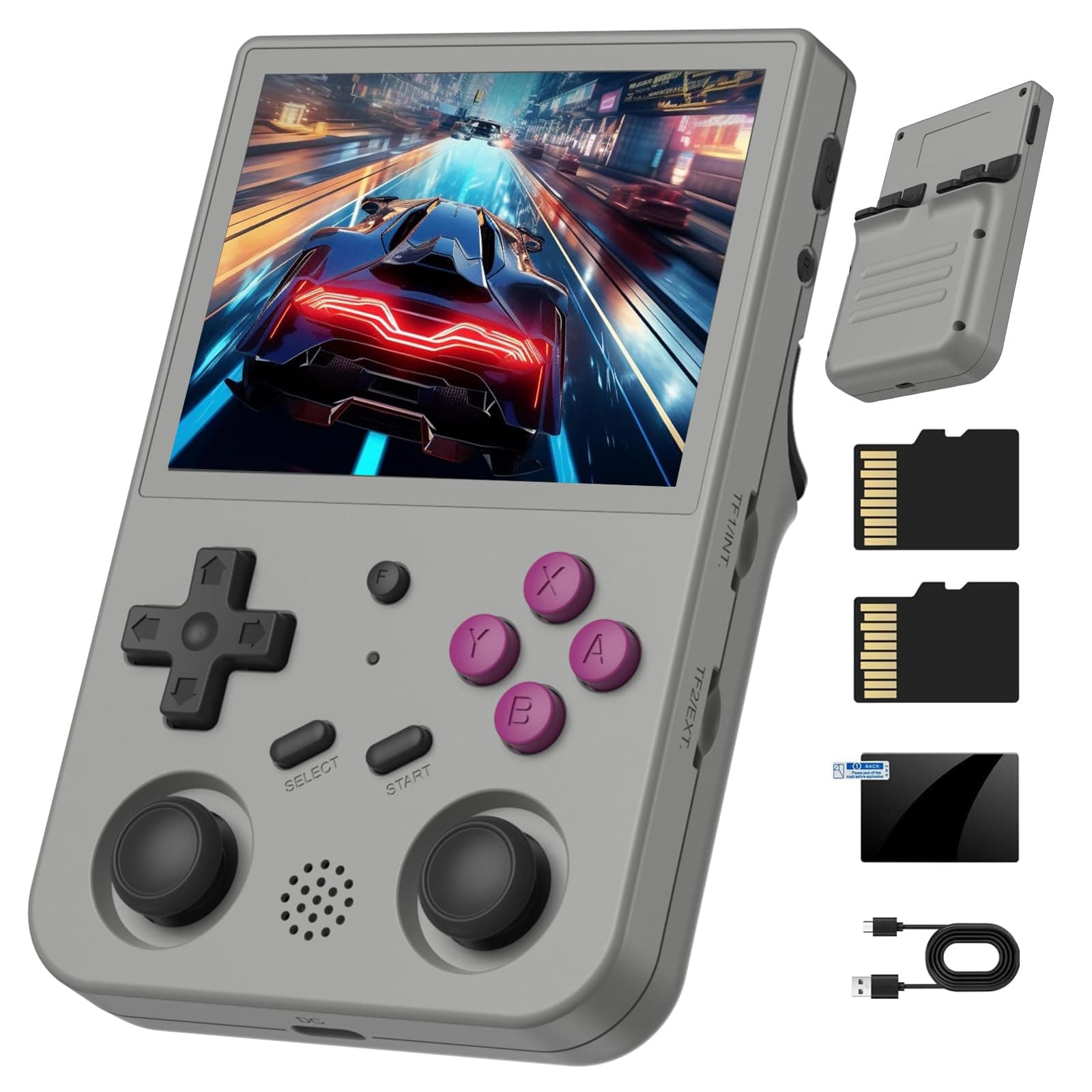 RG353VS Retro Gaming Console Handheld Game Console Linux System, 3.5 Inch IPS Screen Protector 64G TF Card, Preload 4452 Games RK3566 64bit Gaming Console 5G WiFi/4.2 Bluetooth (Gray), Grey
