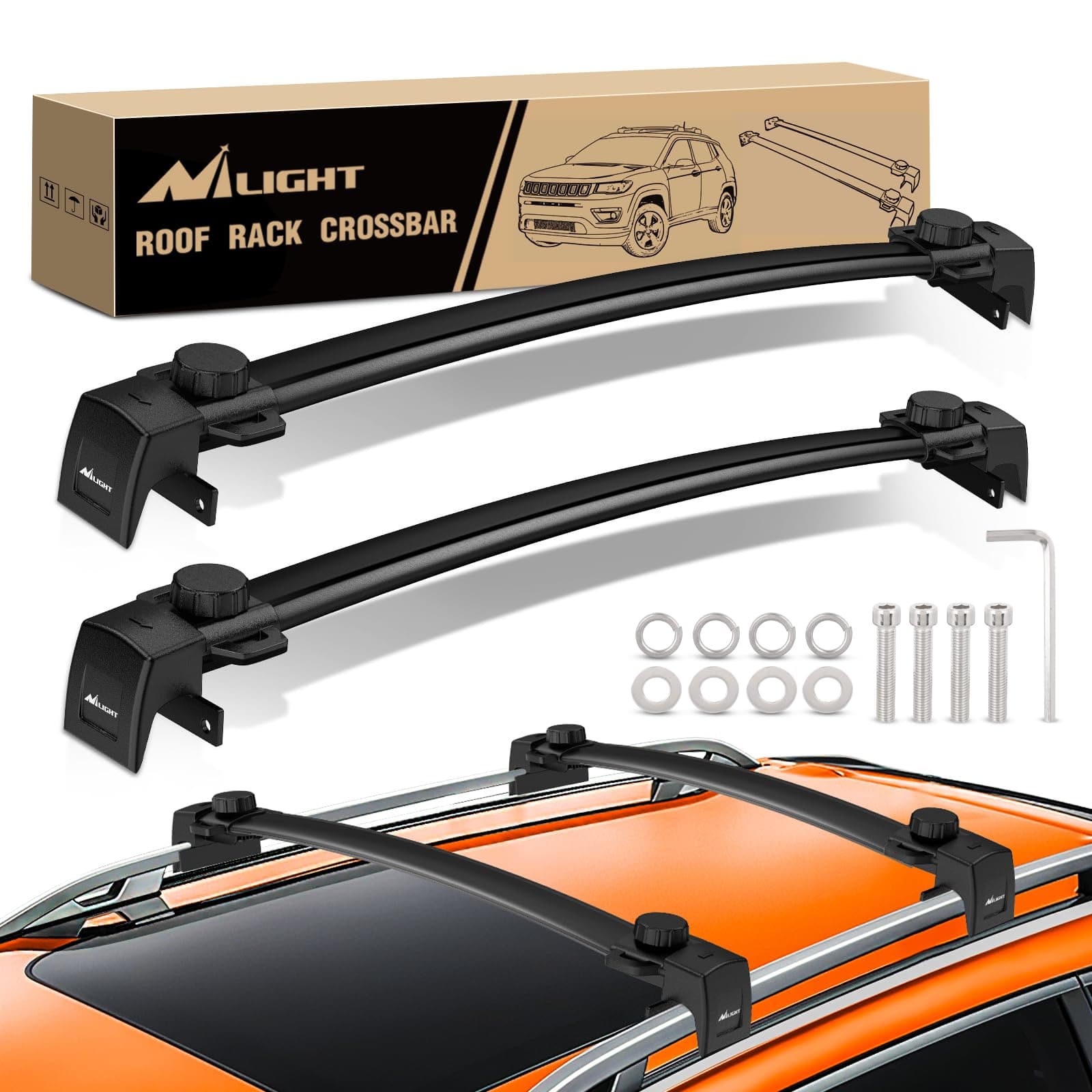 Nilight Roof Rack Cross Bars Fit for Jeep Compass MP 2017 2018 2019 2020 2021 with Raised & Flush Rails Fixed Point,Adjustable Aluminum Car Crossbars for Cargo Carrier Luggage Box Kayak Tent Snowboard