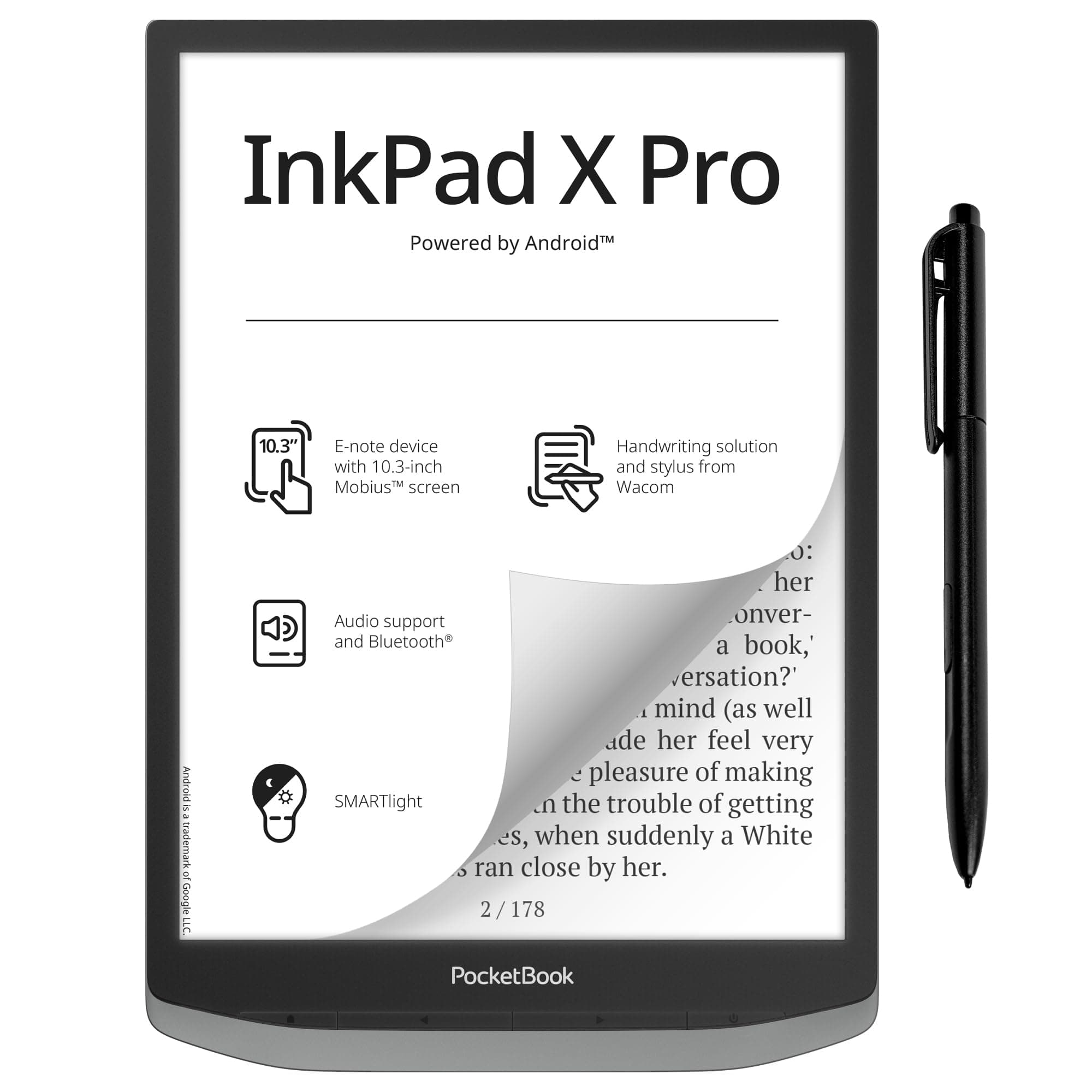 PocketBook E-Book Reader 'InkPad X Pro', 32 GB Memory, 26.2 cm (10.3 Inch) E-Ink Mobius Display - Mist Grey