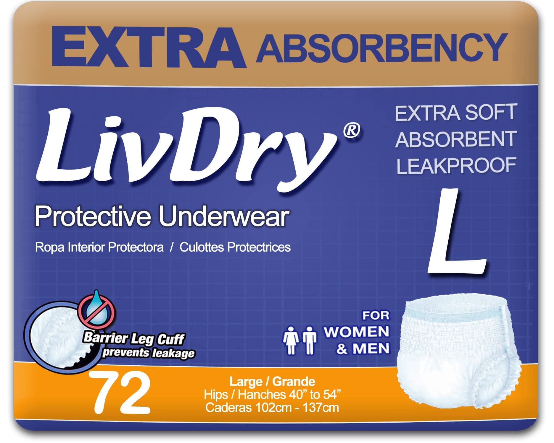 Adult Incontinence Underwear, Extra Absorbency Adult Diapers, Leak Protection, Large, 72-Pack