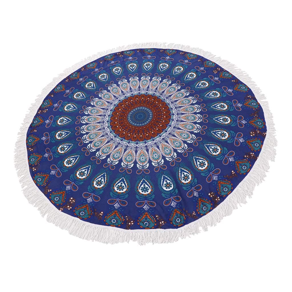 Baoblaze Round Beach Towel With Different Patterns, Hippie Style, Boho Style Bedspread, Mural, Decorative Wall Hanging, Yoga Mat - Dark Blue