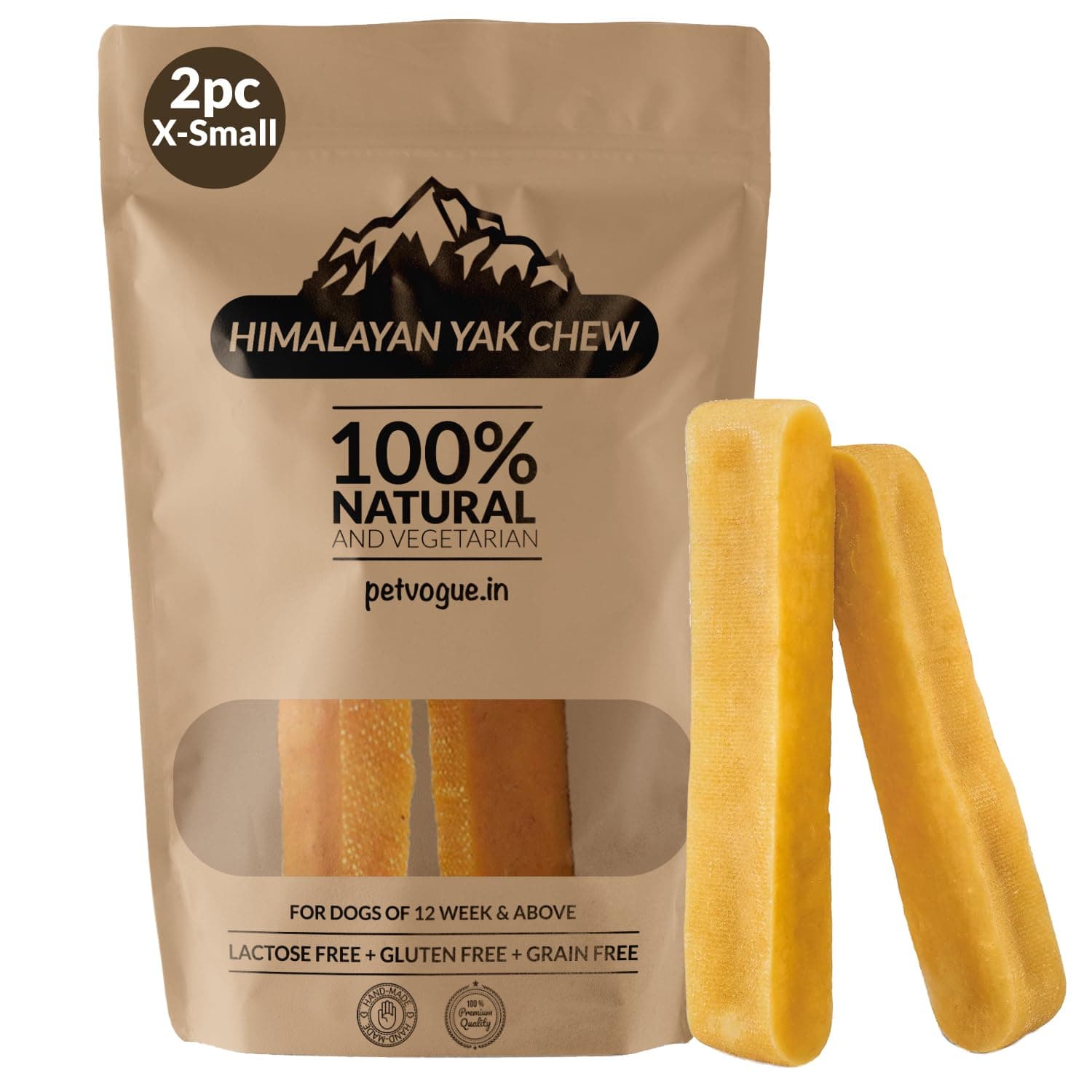 PetVogue Himalayan Yak Chew Cheese Stick | Long Lasting, Stain Free, Protein Rich, Low Odor | 100% Natural, Healthy & Safe | No Lactose, Gluten Or Grains |2 X-Small Yak Chews,Dogs