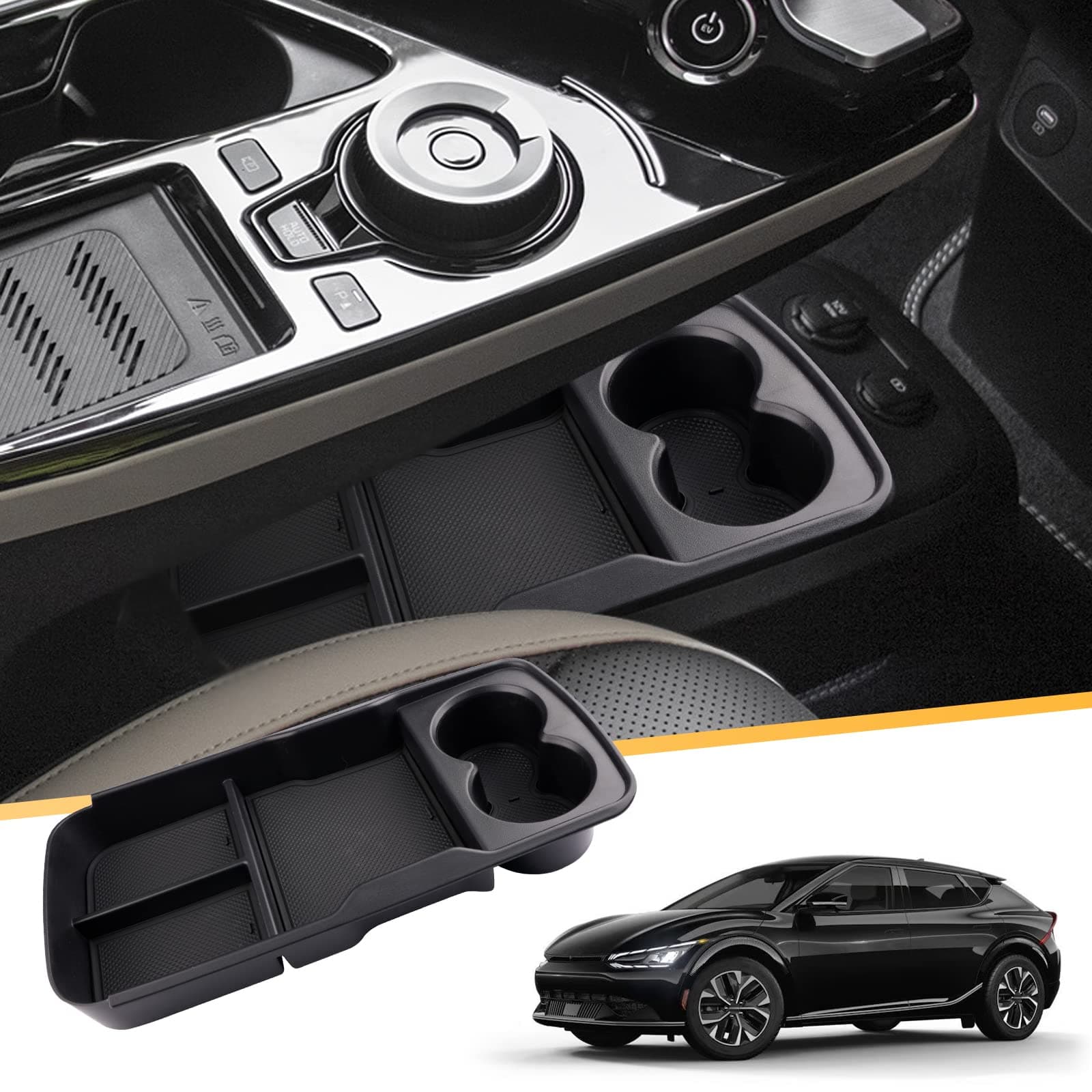 LFOTPP Compatible with Kia EV6 2021-2023 2024 Armrest Storage Box Under Center Console, EV6 Storage Tray with Non-slip Mats Center Console Armrest Organizers, Car Interior Accessories (Black)