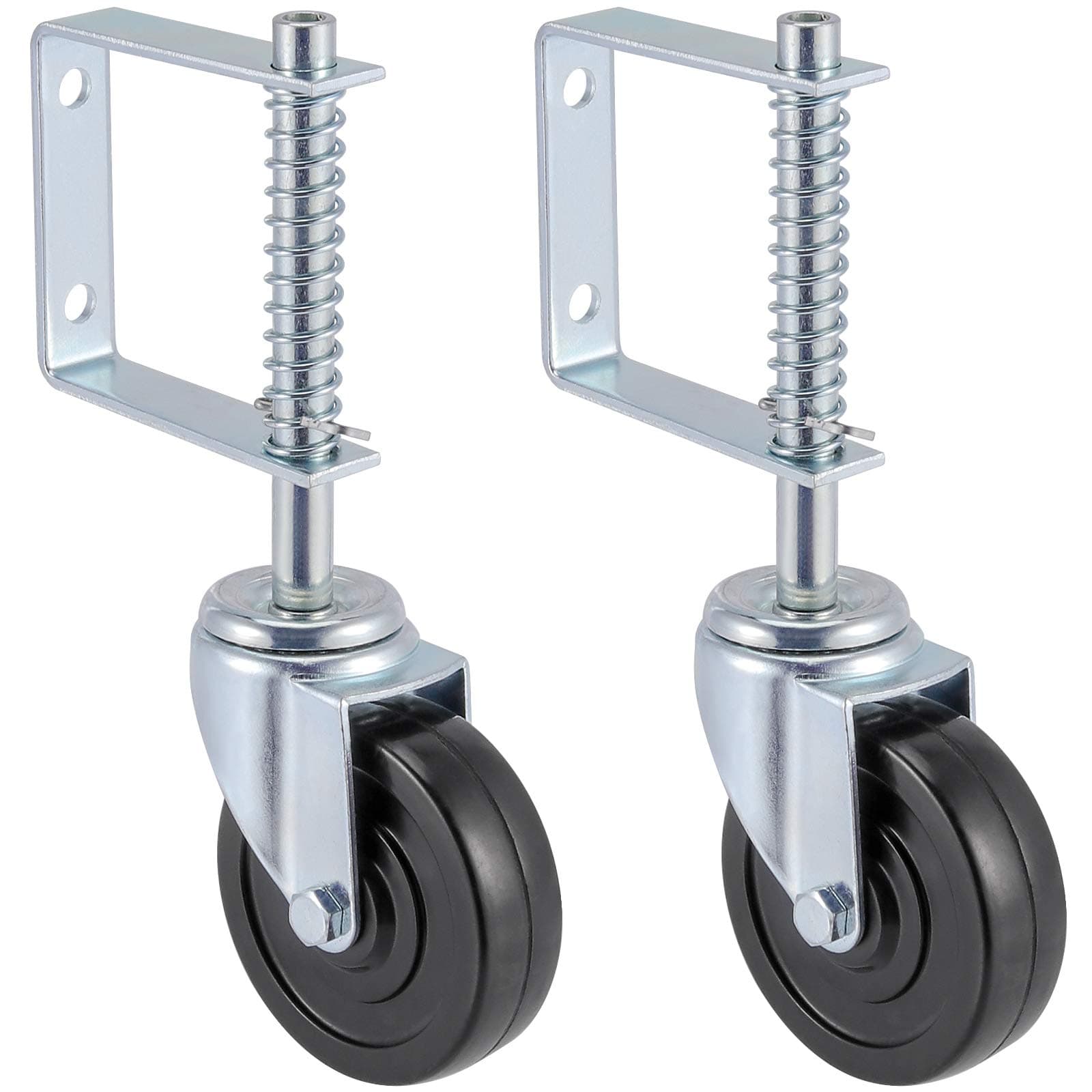 2 Pack 4 Inch Spring Loaded Gate Wheel, Heavy Duty Spring-Loaded Gate Casters, 250-500lbs Load Capacity, for Farm, Wooden Gate, Metal Tube Gate, Fence