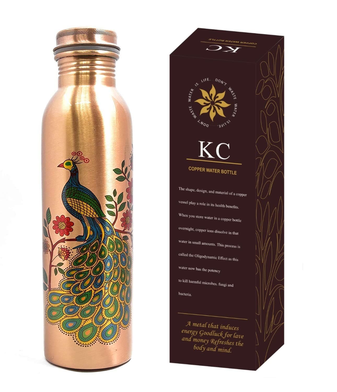 Pure Copper Peacock Designer Water Bottle with Advanced Leak Proof Protection, Ayurveda and Yoga Health Benefits. (1000ml, 1Unit, Pack of 1)