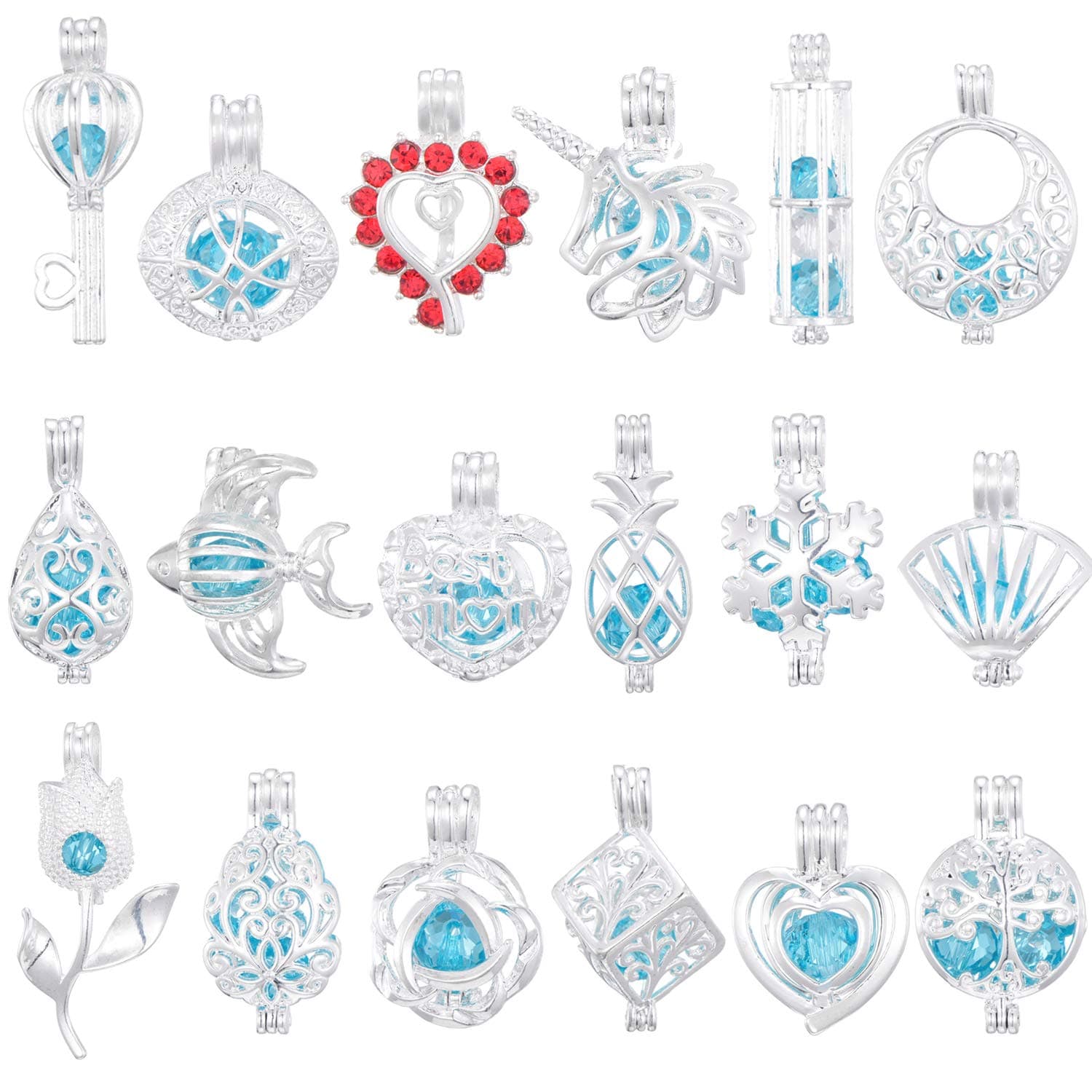 Pearl Bead Cages Pendant Bulk Aromatherapy Diffuser Charms for Bracelet Necklace Jewelry Making Craft Gifts for Girls(10 Pcs)