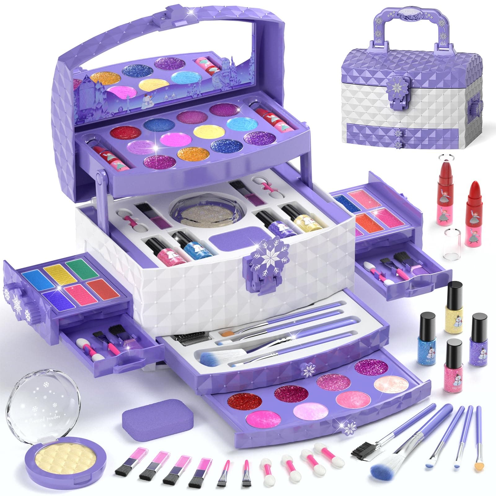 Kids Makeup Set for Girl 56 Pcs Washable Real Cosmetic, Non-Toxic Frozen Toys Toddler Makeup Kit, 2026 New CPF Sustainable Materials Birthday Gift for 3 4 5 6 7 8 9 10 11 12 Year Old Girls