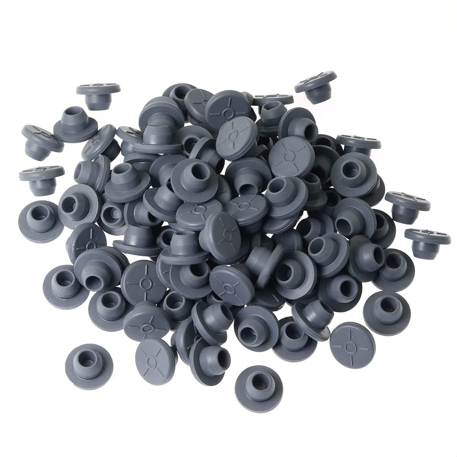 100Pcs Injection Ports for Jar Lids 7mm (0,5 in) - Grey Butyl Rubber Stopper for Culture Work, Washable & Reusable Lab Rubber Stoppers - Liquid Culture Lids for Long-Term Storage of Any Liquids