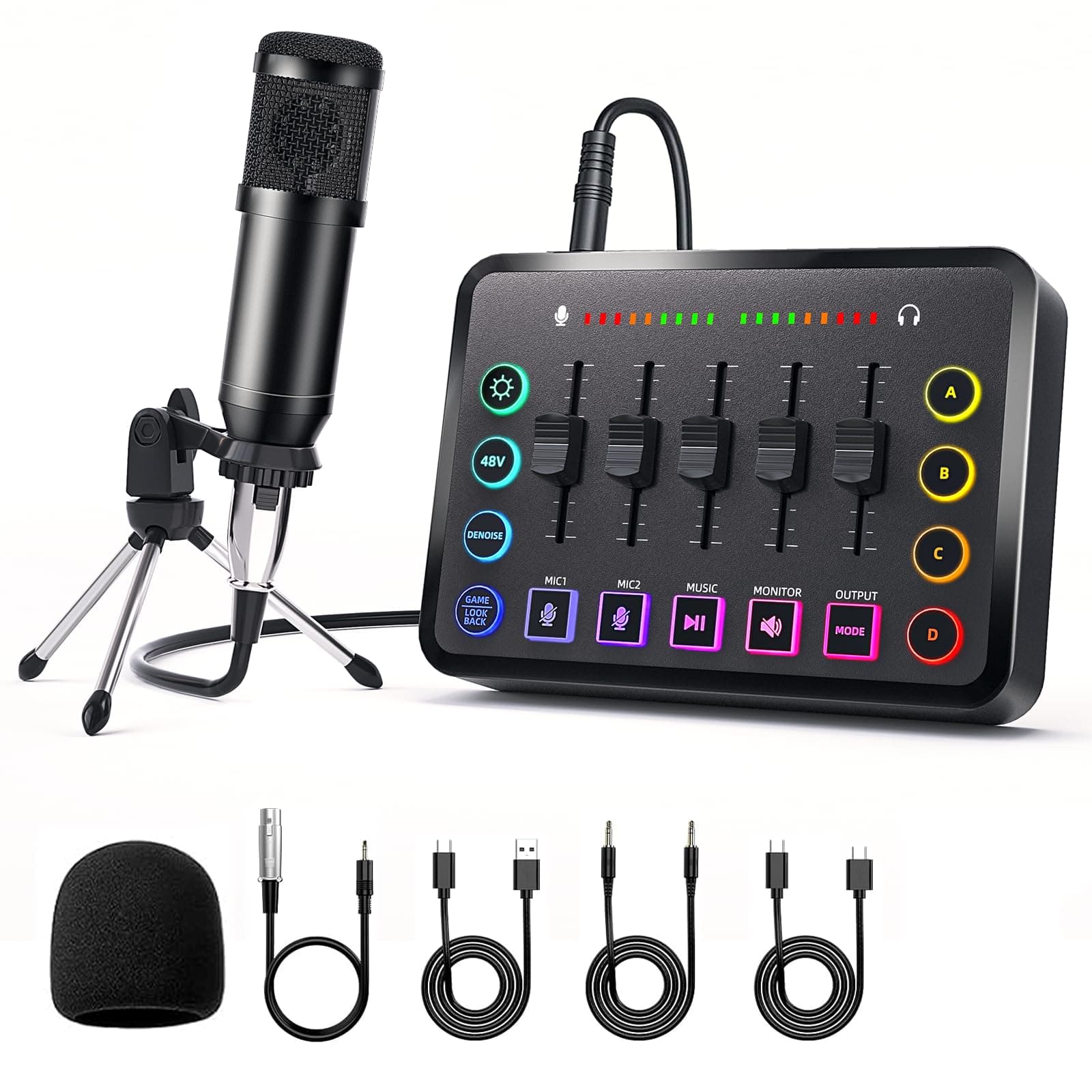 Podcast Equipment Bundle Includes Audio Mixer and BM800 Microphone, Ideal for Video Production, Live Streaming, Gaming voiceovers. Compatible with Various Operating Systems and Software.