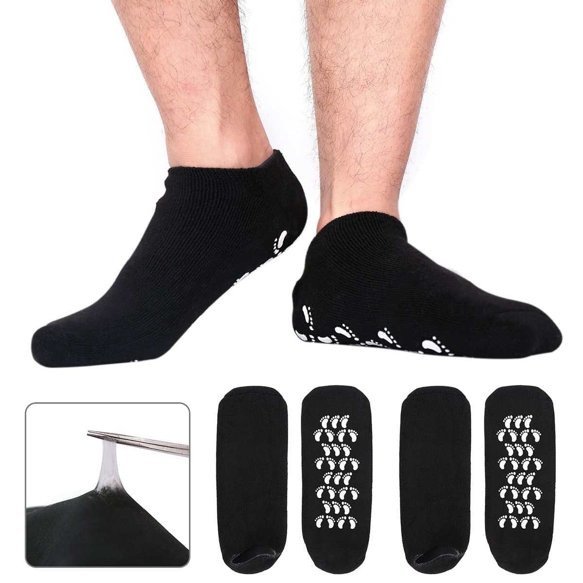 Moisturizing Socks Gel Spa Sock - 2 Pairs Heal Pain Dry Cracked Heel Dead Skin Softener Pedicure Sock US Men 10-15 / Soft Silicone Gel Lotion Sleeve Repair Eczema Callus Rough Foot Care Treatment Set