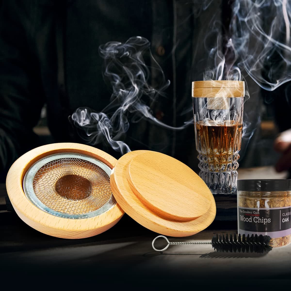 Cocktail Smoker, Old Fashioned Chimney Drink Smoker, Infuse Cocktails, Whiskey, Wine, Cheese, Meats, Dried Fruits, Bourbon Smoking Kit, Whiskey Smoker Starter Kit(Apple)