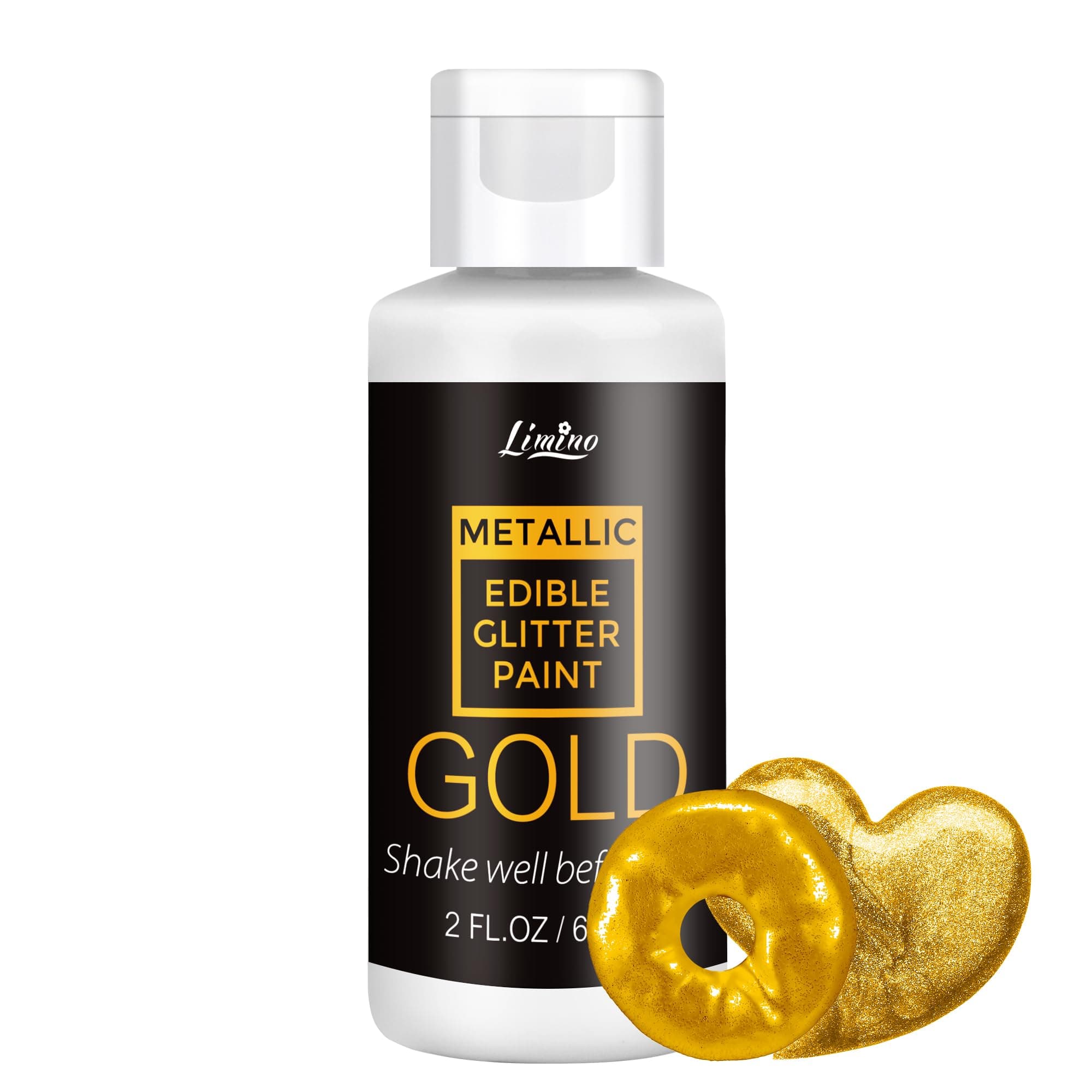 Edible Glitter Paint - 2 fl.oz Food Grade Metallic Glitter Cake Paint for Cake Decorating, Baking, Cupcakes - Shimmer Art Decorative Liquid Edible Paint Food Coloring for Fondant, Donuts (Gold)