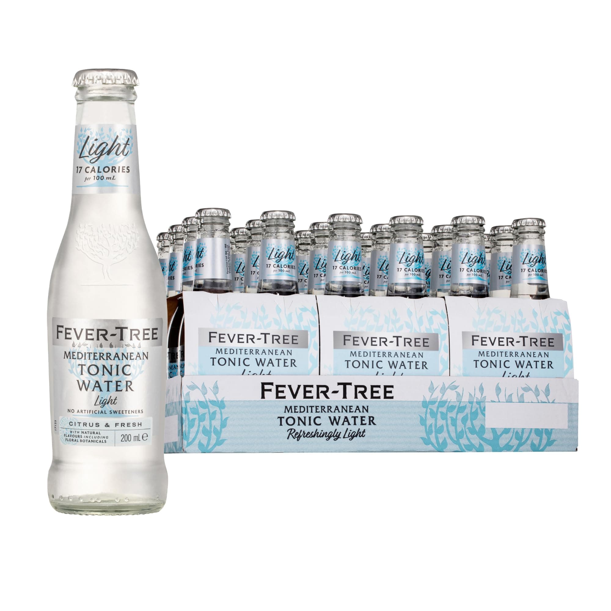 Light Mediterranean Tonic Water, Premium Quality Sparkling Drink Mixer, Natural Ingredients & Flavours, 200mL (Pack of 24 Glass Bottles)