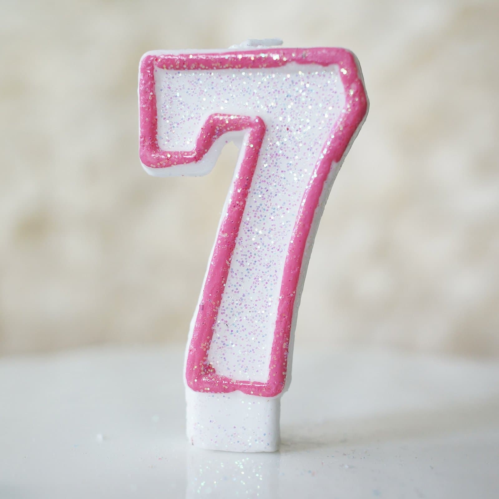 Number "7" Numerals Birthday Party Cake Candle - Glitter Pink & White
