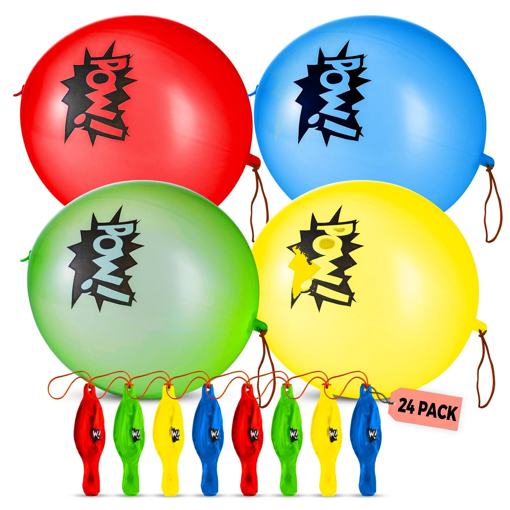 Bedwina Superhero Punch Balloons - Pack of 24 Bulk, Large Punching Balls, Pow Comic Book Super Hero Designs For Carnivals, Goodie Bag Stuffer Toys, Birthday Party Favors for Kids