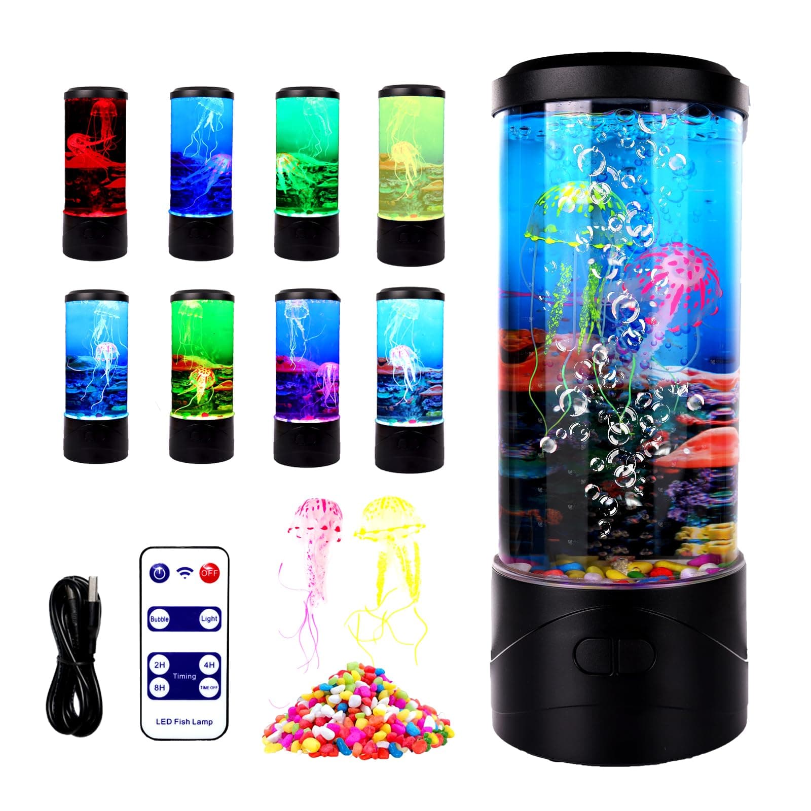 Toycol Bubble Jellyfish Lamp,8 Color Changing LED Jellyfish Night Light,Aquarium Tank Table Mood Lamps for Adults Kids Home Office Decor Gifts (Bubble Jellyfish lamp)