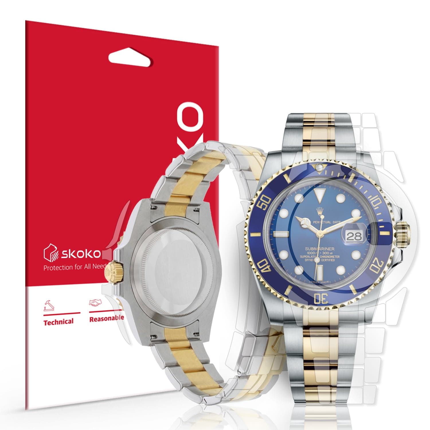 skoko [2 Pack Full Body Protective Film Compatible with Rolex Submariner, Glossy Clear Skin, Full Coverage, Anti Scartch, Easy Installation, plastic, no gemstone