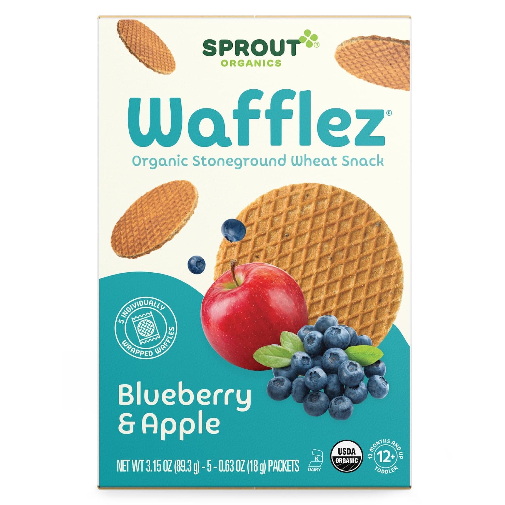 Sprout Organic Wafflez, Blueberry Apple, 0.63 Oz, 5 Ct