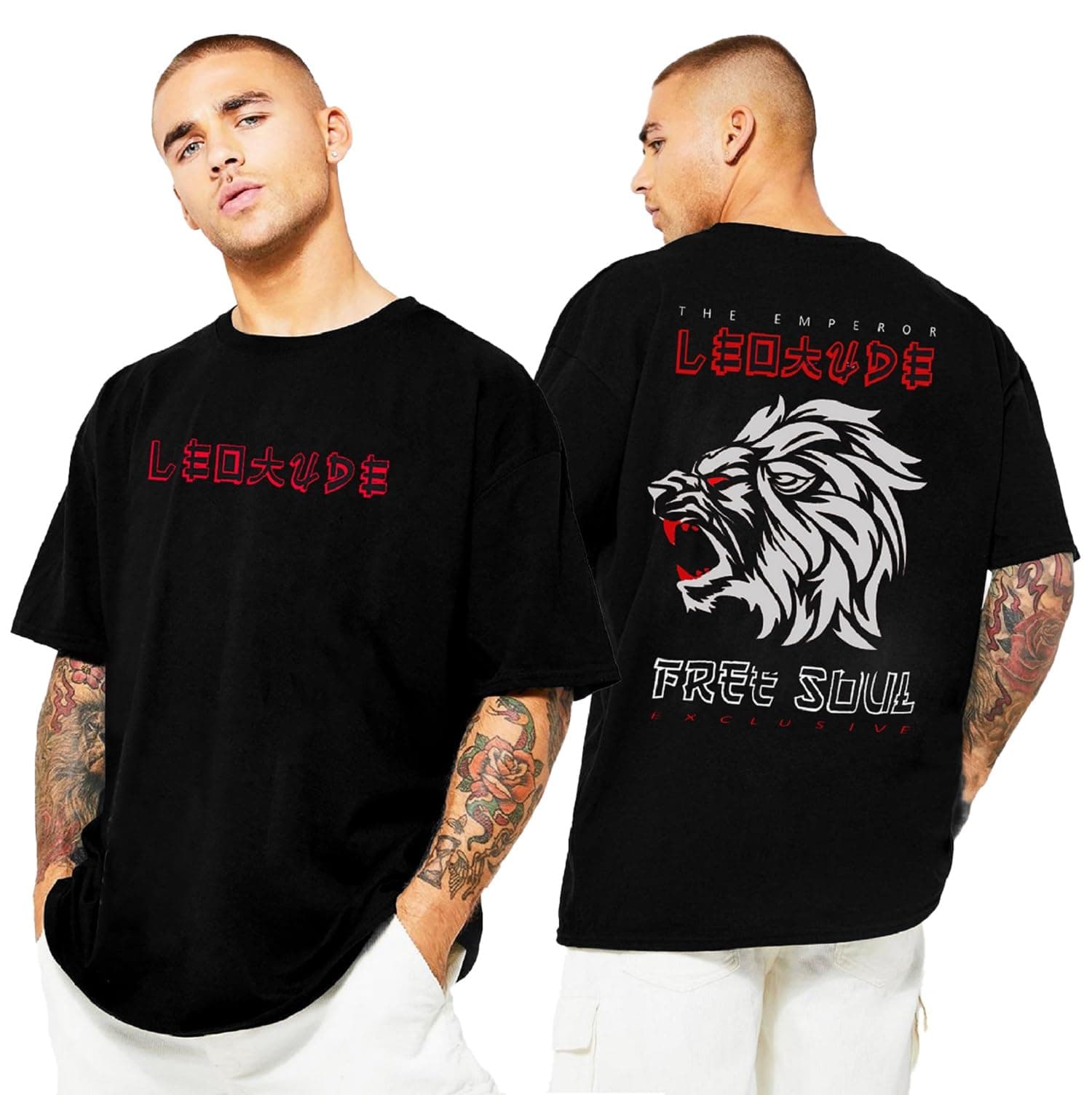 Leotude Cotton Blend Half Sleeve Back Print Oversized T-Shirts for Men
