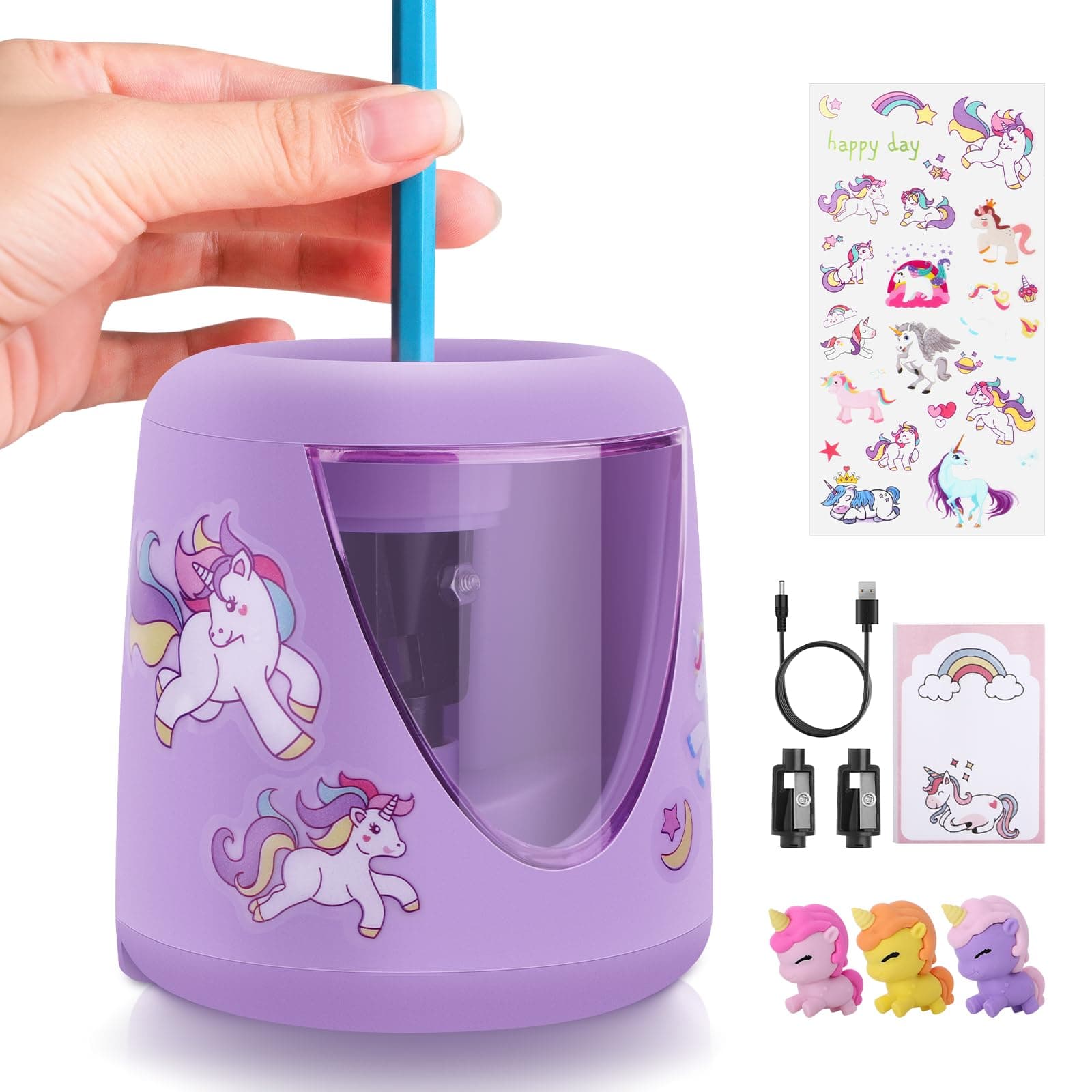 Electric Pencil Sharpeners for Kids, Cute Small Colored Pencil Sharpener for Home Classroom, Pencil Sharpener Electric Plug in, with Unicorn School Supplies,Purple