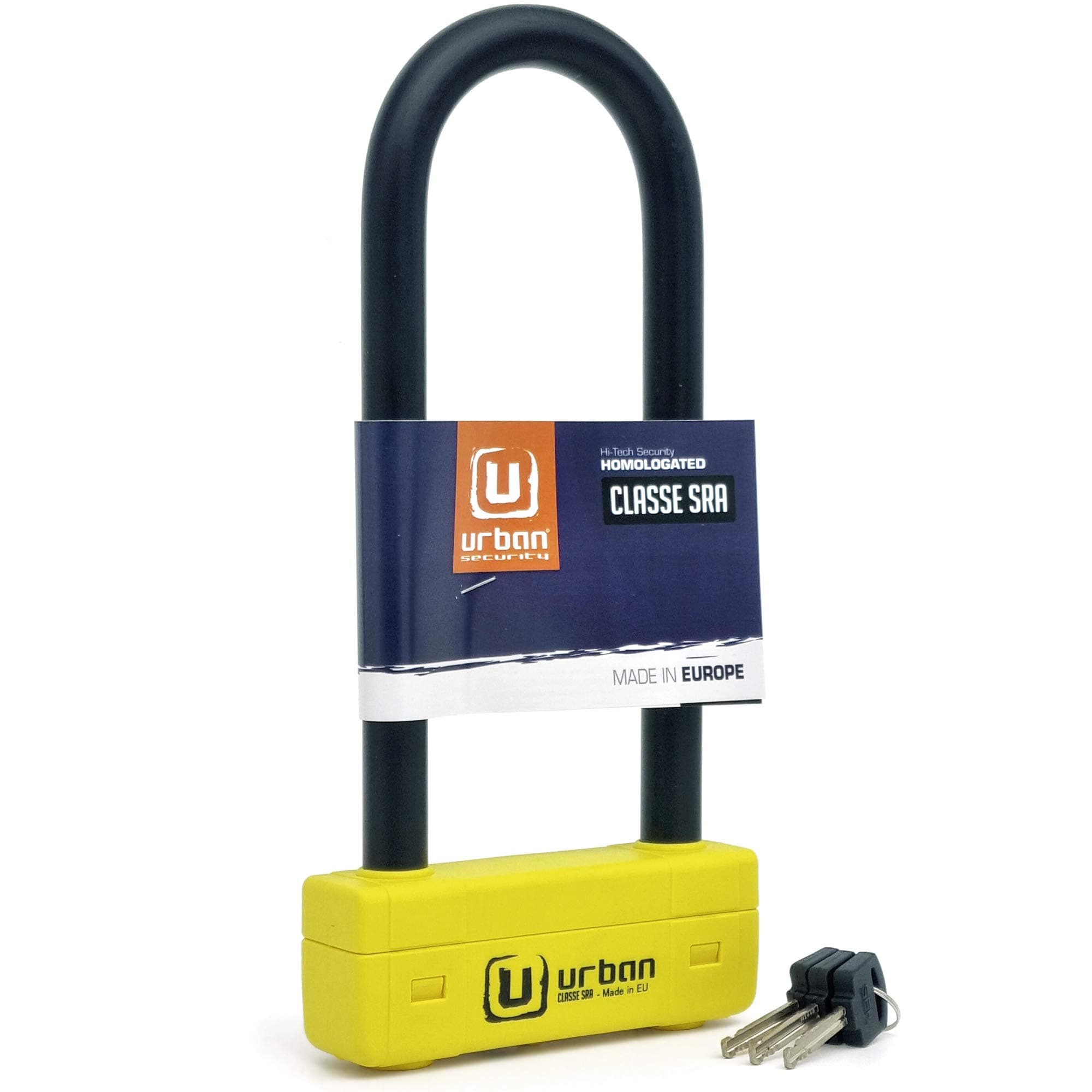 Urban UR85250 High Security U Lock Motorcycle, SRA Approved, ø18mm/0.7in Hardened Steel Shackle, Double Locking, High Visibility Housing, 85x300mm/3.34x9.84in Anti Theft Security for Moto Scooter