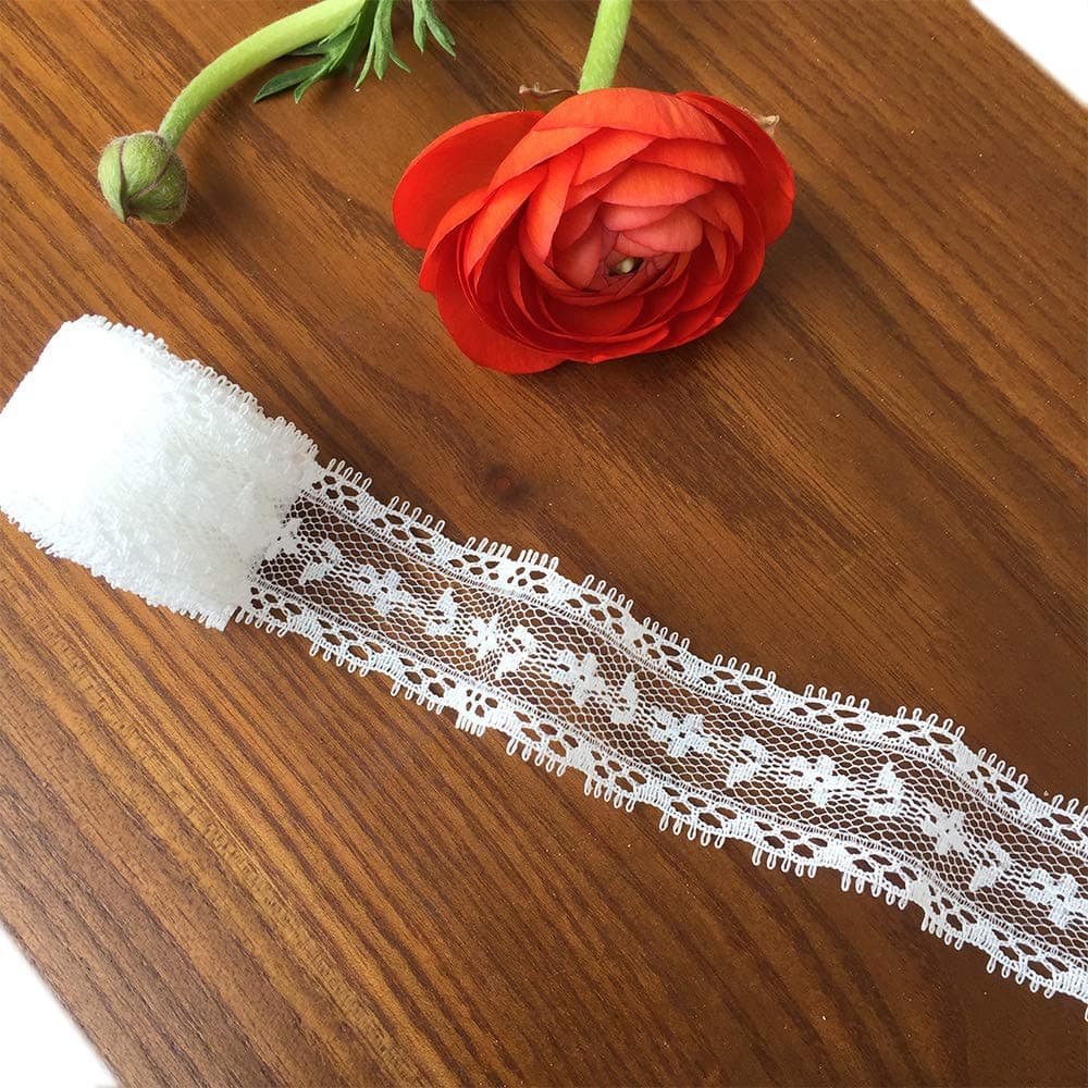 Olive Lace 1 inch Wide 20 Yards White lace Trim Ribbon with Floral Pattern for Bridal Wedding Decorations , Sewing DIY Making and DIY Crafts (h741 White)