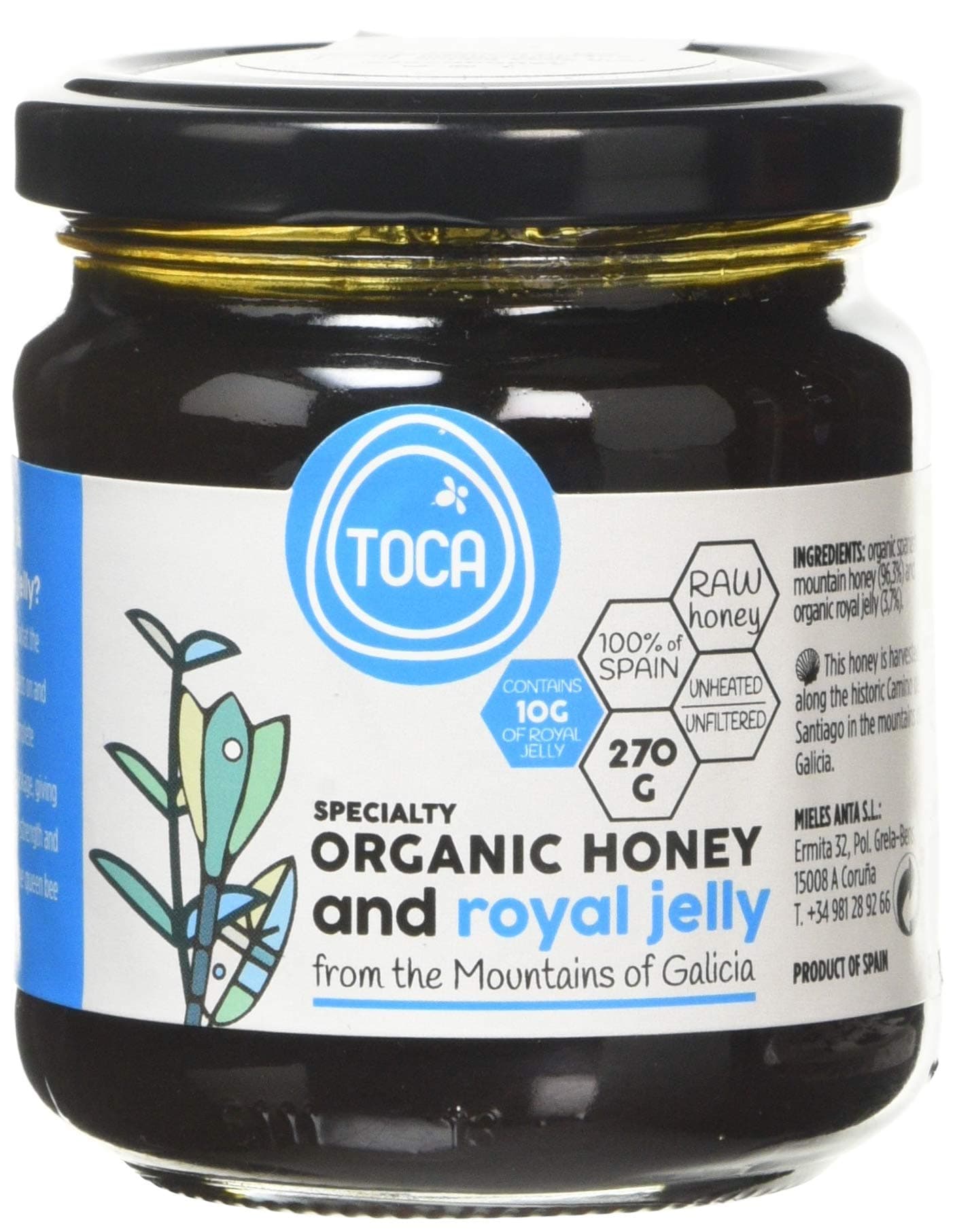 Toca. Speciality Organic Raw Honey and Royal Jelly. 270g (9.52oz).