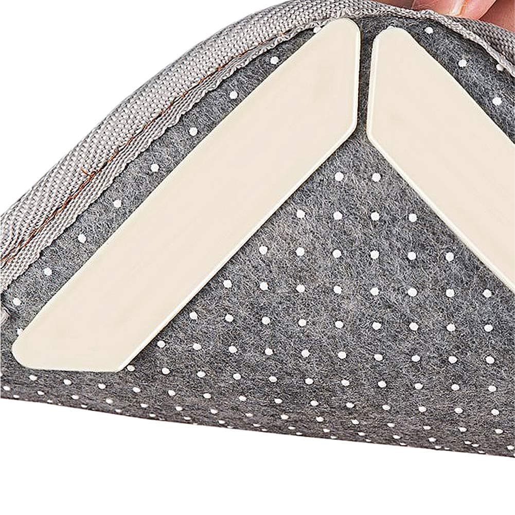 2-Sided Carpet Tape Anti Curl, Slip, Skid Carpet Grippers -That Flatten Corners and Keeps Rugs in Place-Renewable & Reusable Adhesive,Long Lasting,Works On All Floor & Carpets & Stair (8 pcs per Set)