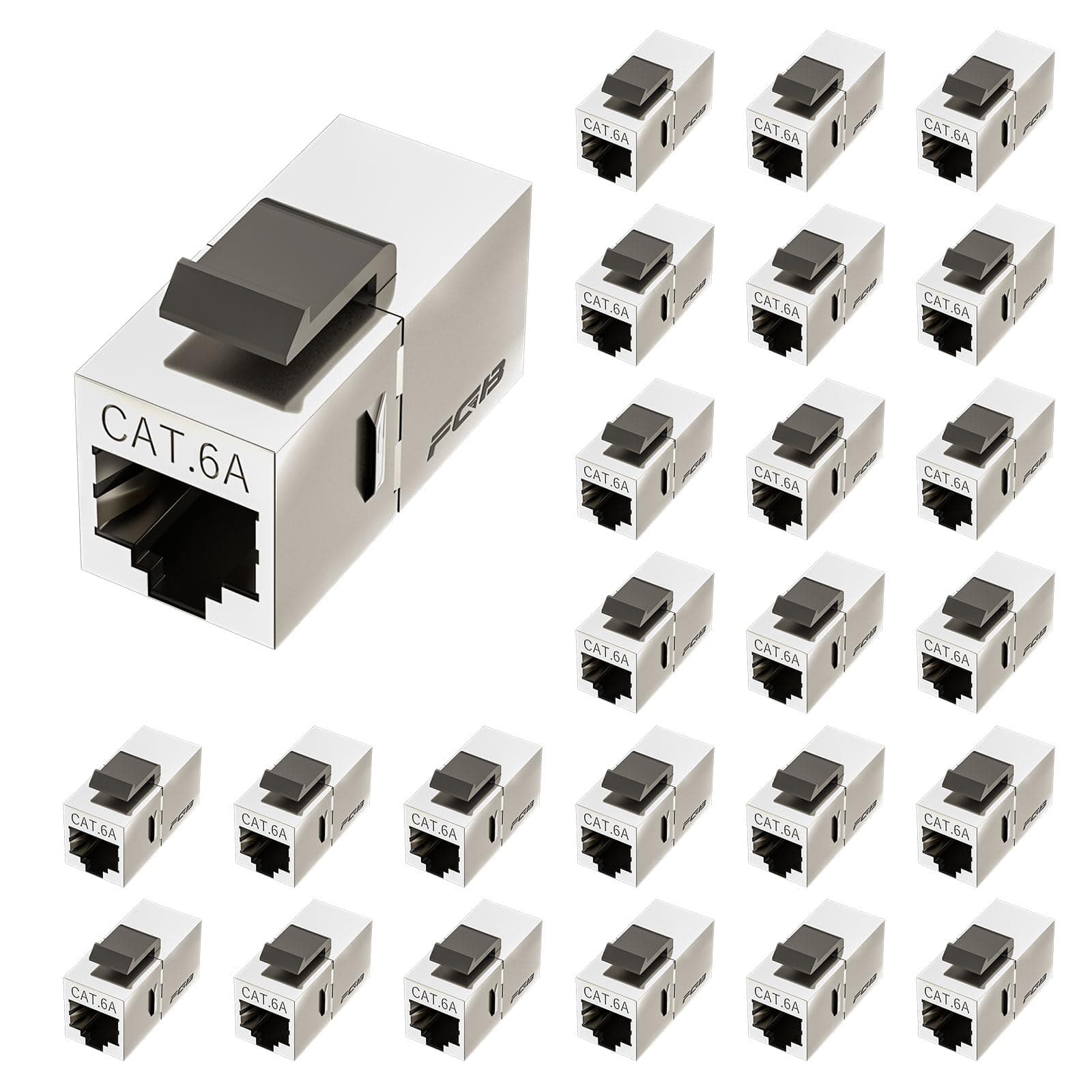FGB 10Gbps Cat6a Shielded Keystone Coupler, Female to Female RJ45 Keystone Jack, Ethernet Keystone Coupler in Silver, 25 Pack