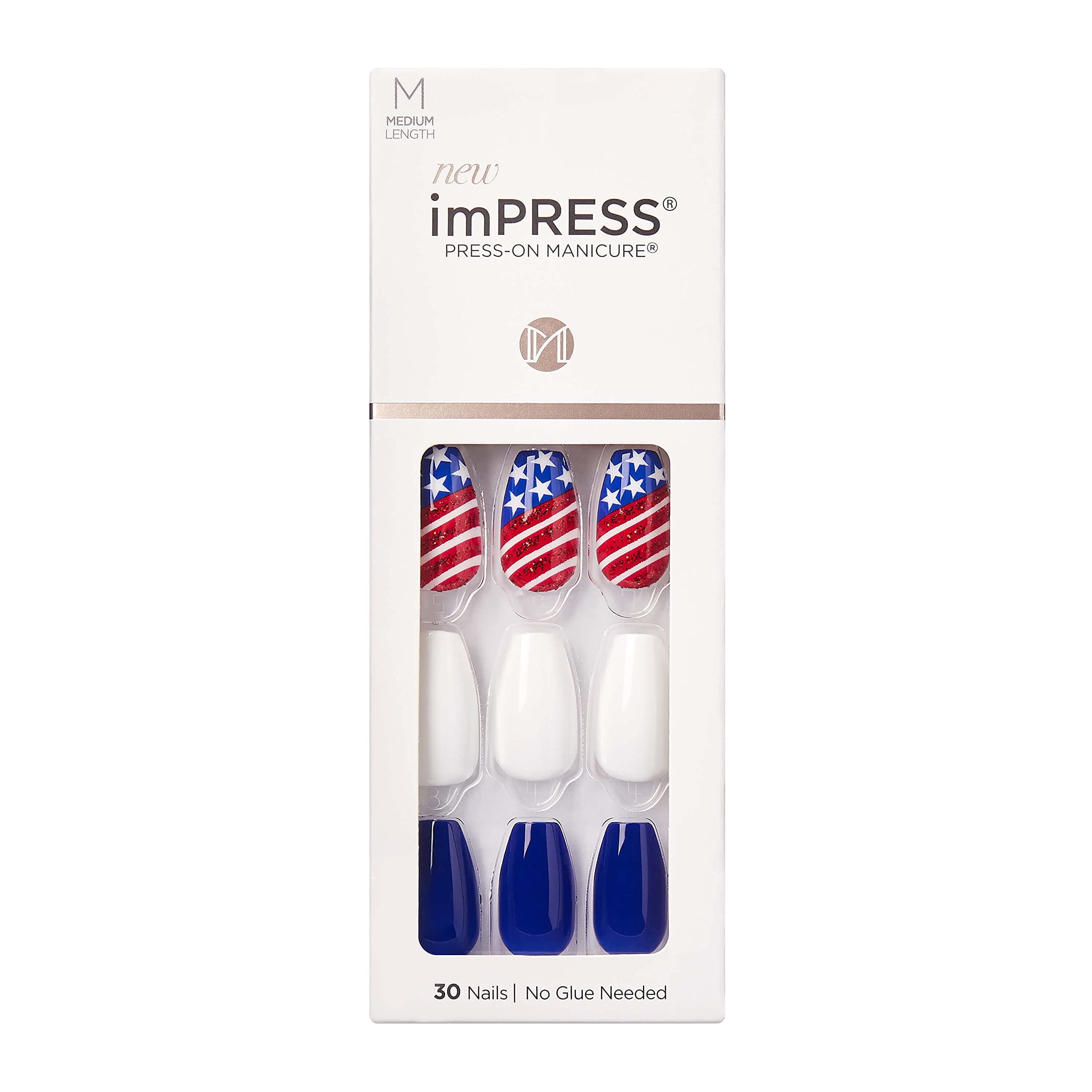 Kiss imPRESS Press on Manacure 4th of July Acrylic Nails - Shining Stars