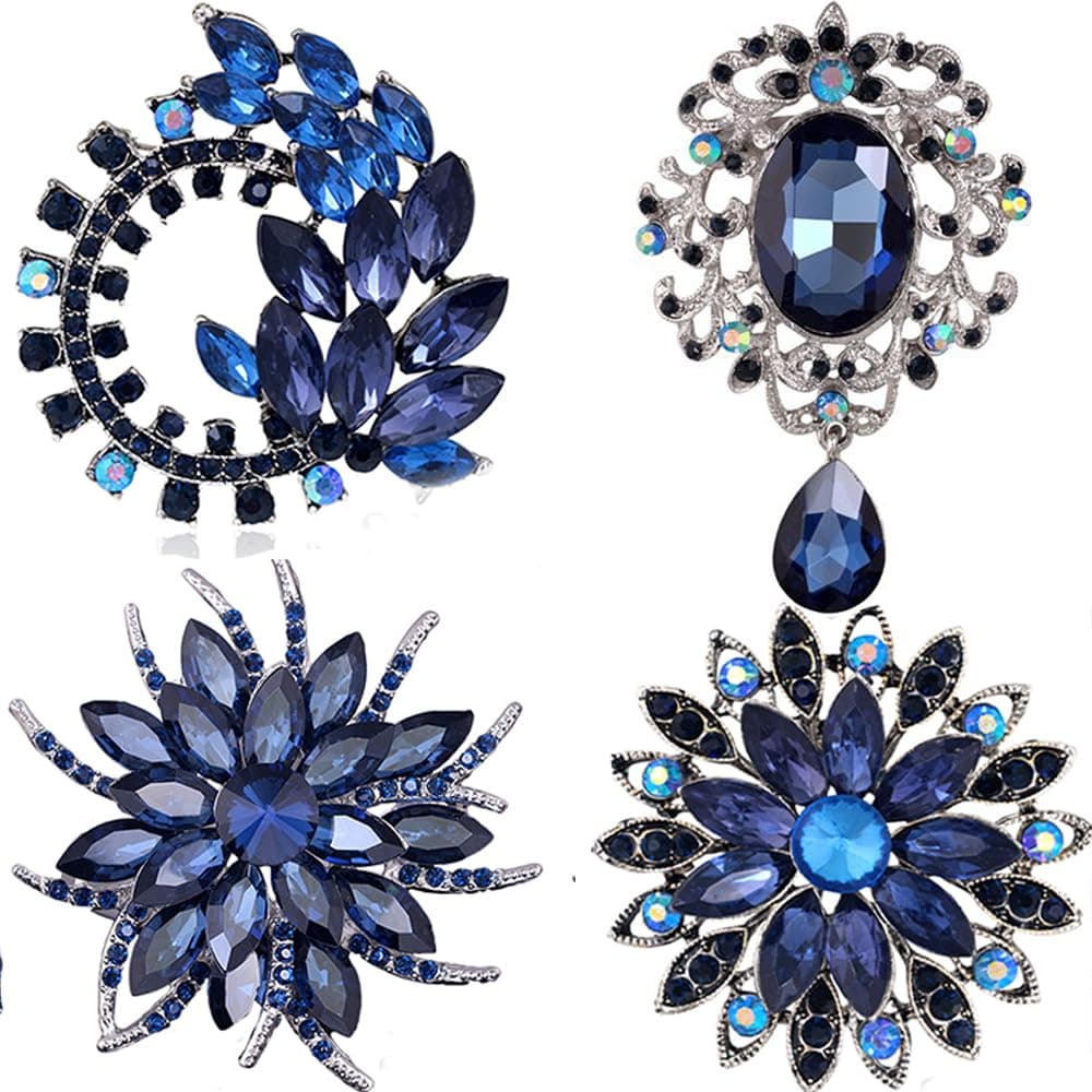 4Pcs Brooch Lot with Large Big Size Rhinestone Crystal Fashion Jewelry